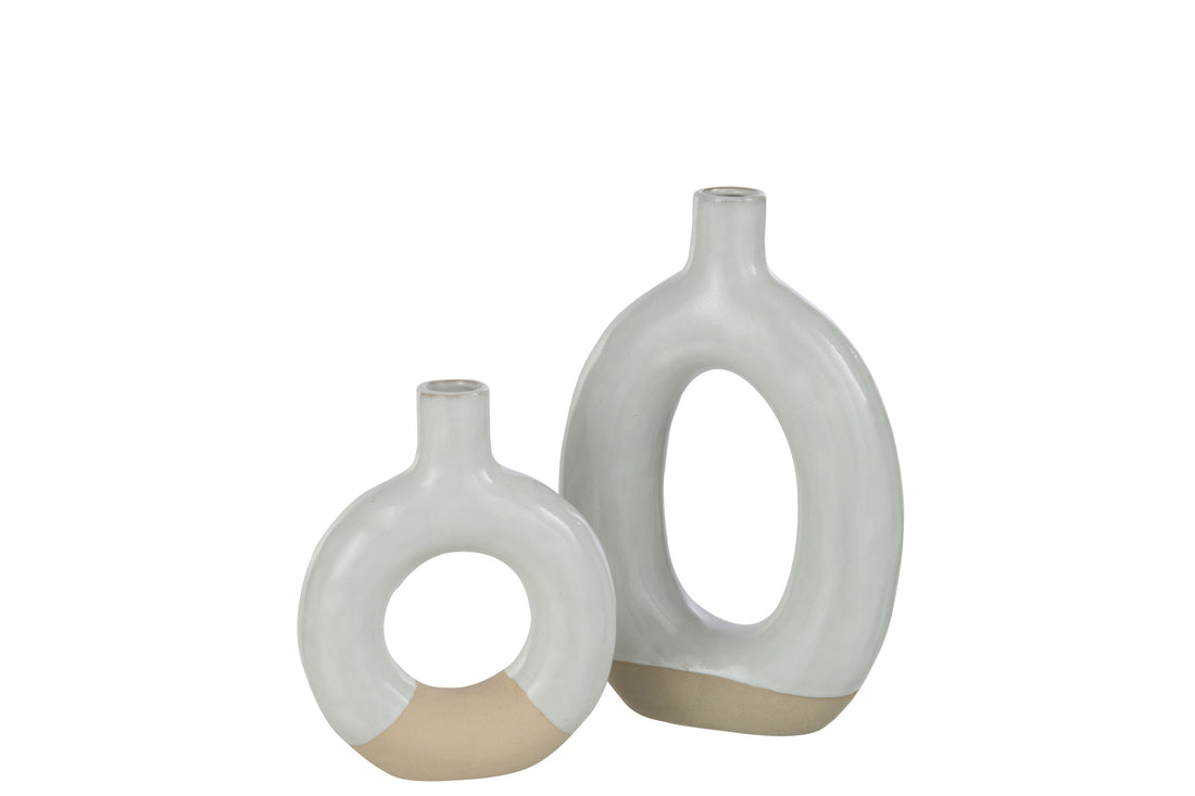 Vaas Cirkel Porselein Wit/Beige Groot