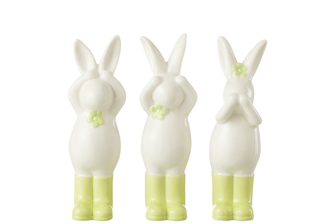 Konijn Zien/Horen/Spreken Porselein Groen/Wit Assortiment Van 3