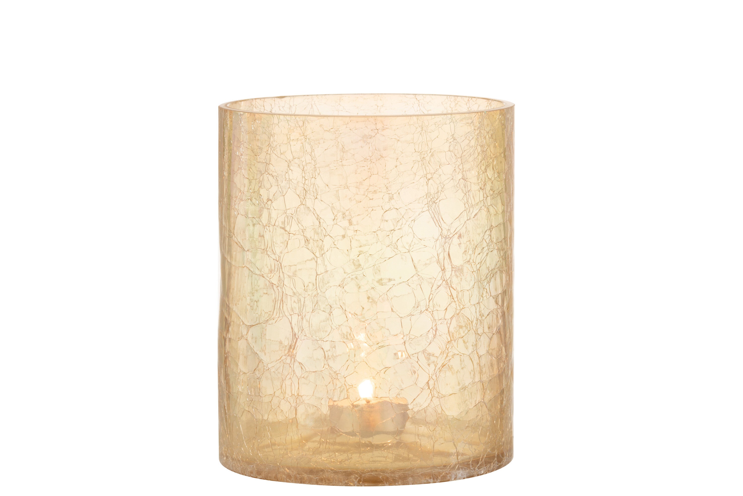 J-Line Lantaarn Crackle Glas Amber Groot