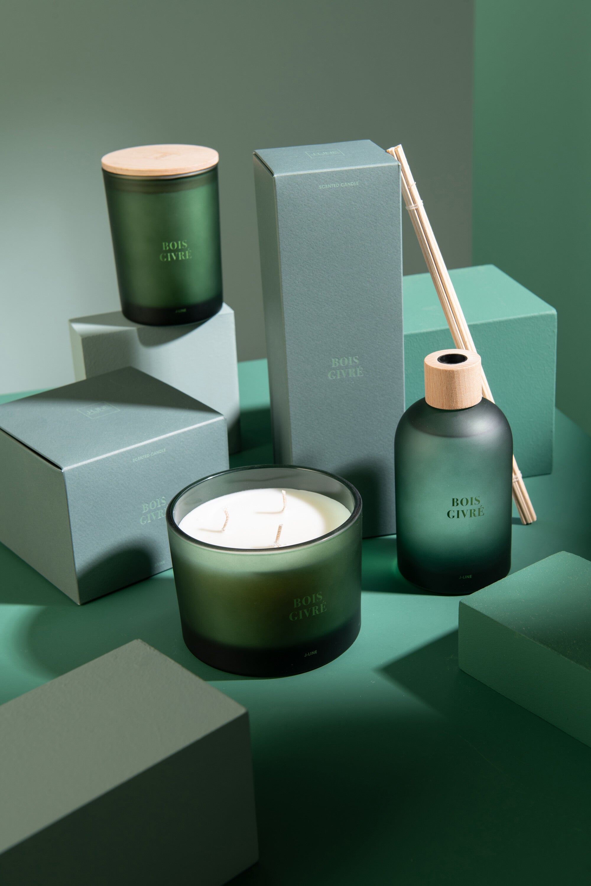 J-Line geurolie + stokjes - Accords Essentiels - Bois Givr - - groen