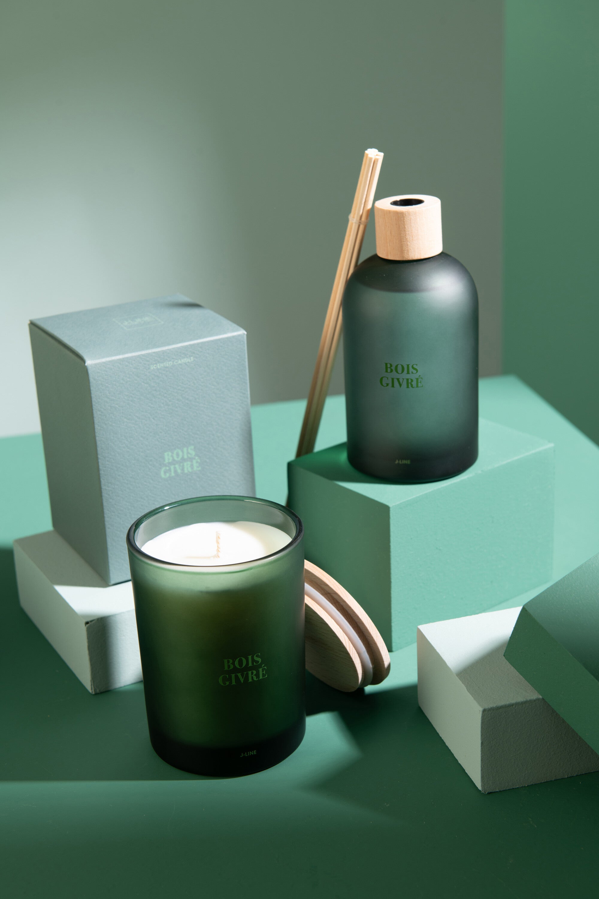 J-Line geurolie + stokjes - Accords Essentiels - Bois Givr - - groen