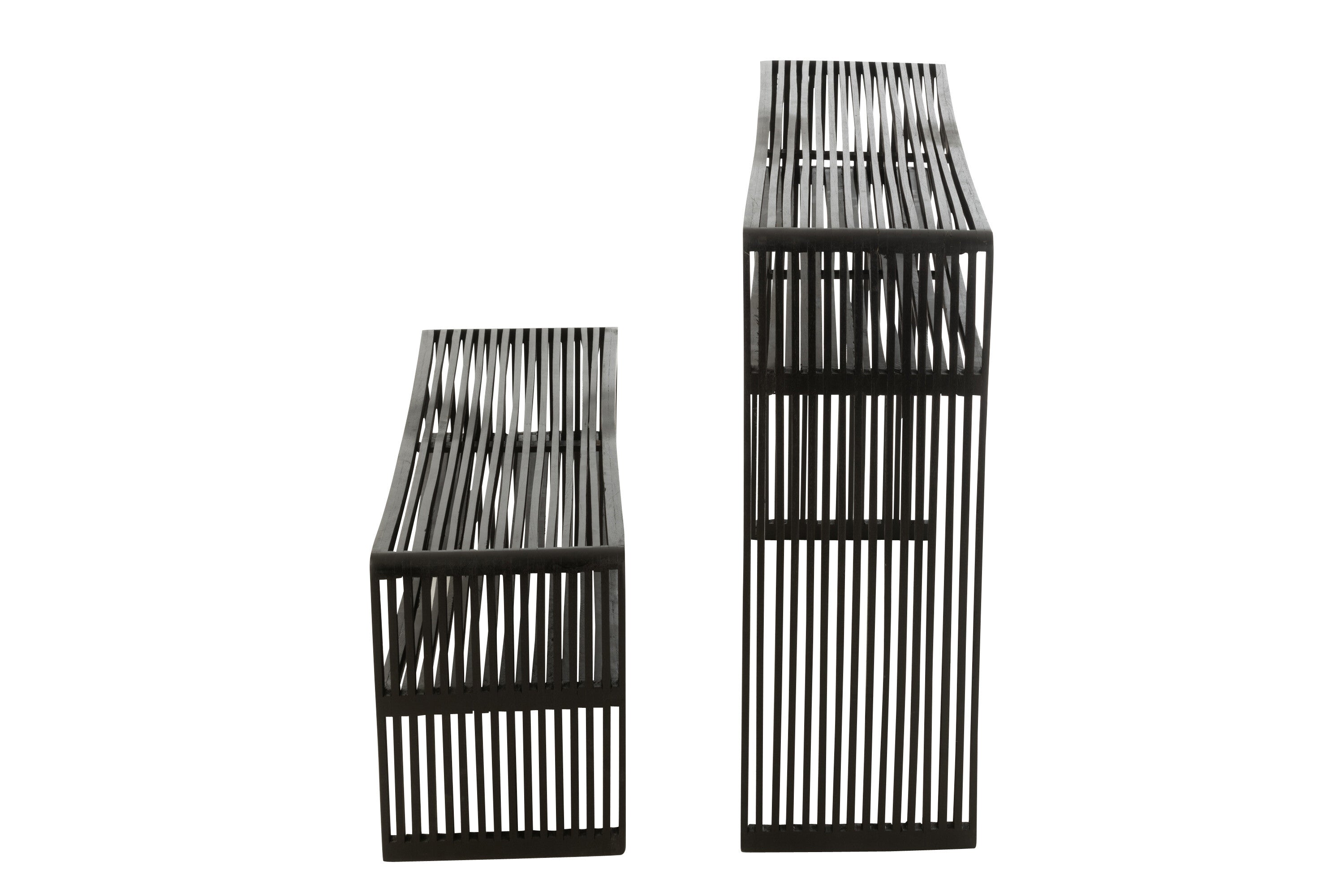 Set van 2 consoles met plank van gerecycled teakhout in het zwart.