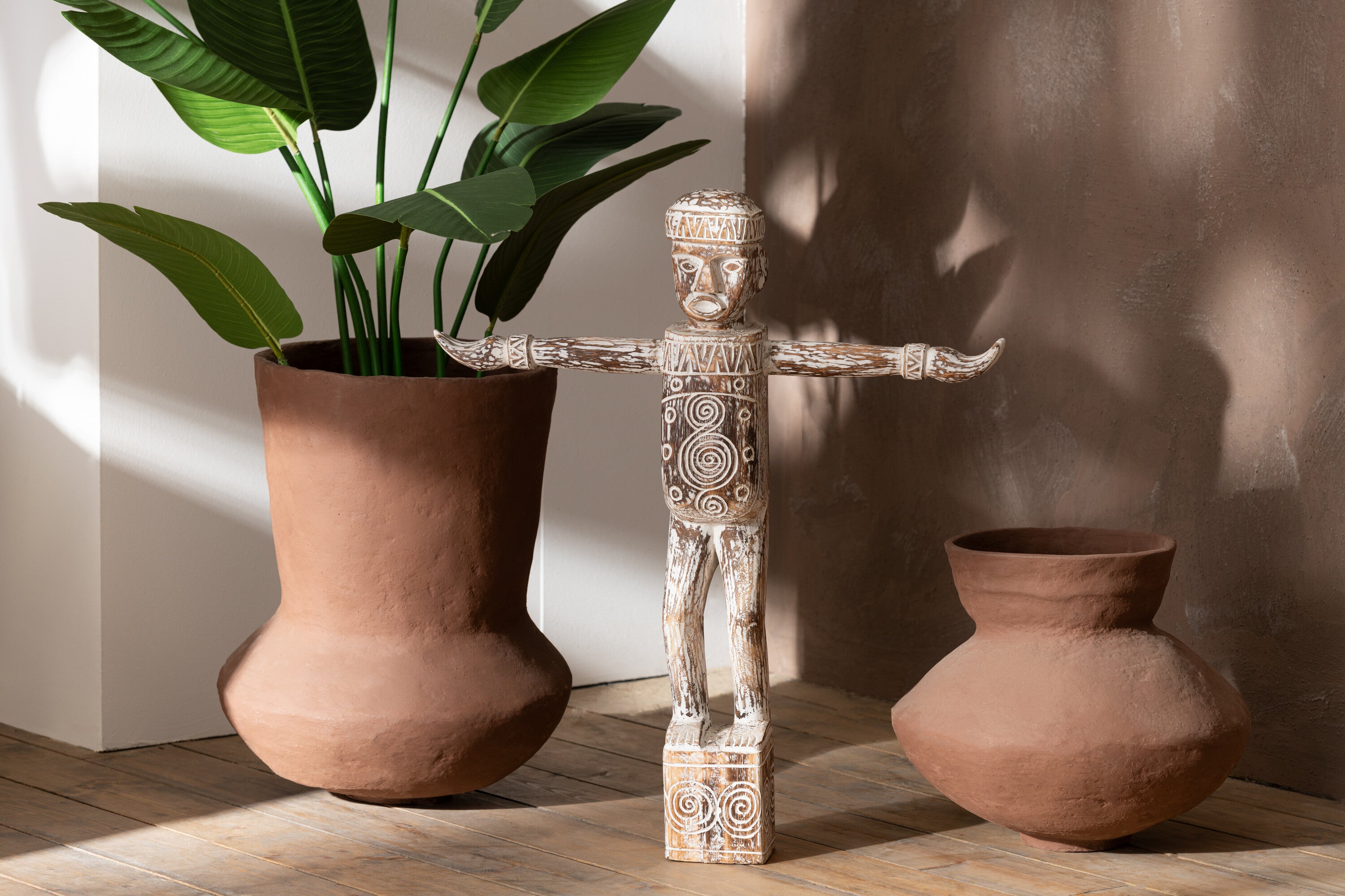 J-Line Pot Archaïsch Papier-mach - Bruin Large