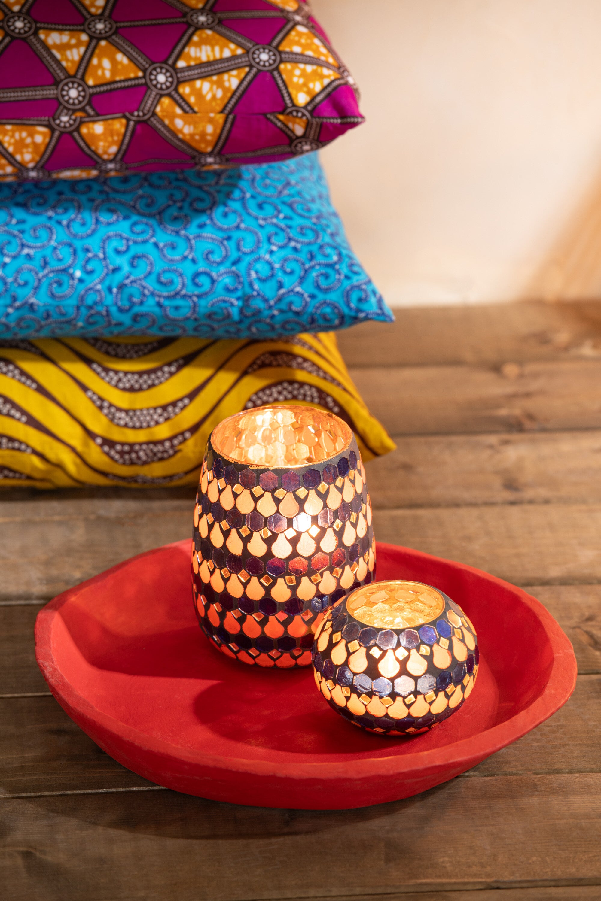 J-Line Set Van Drie Schalen Papier Mache Rood