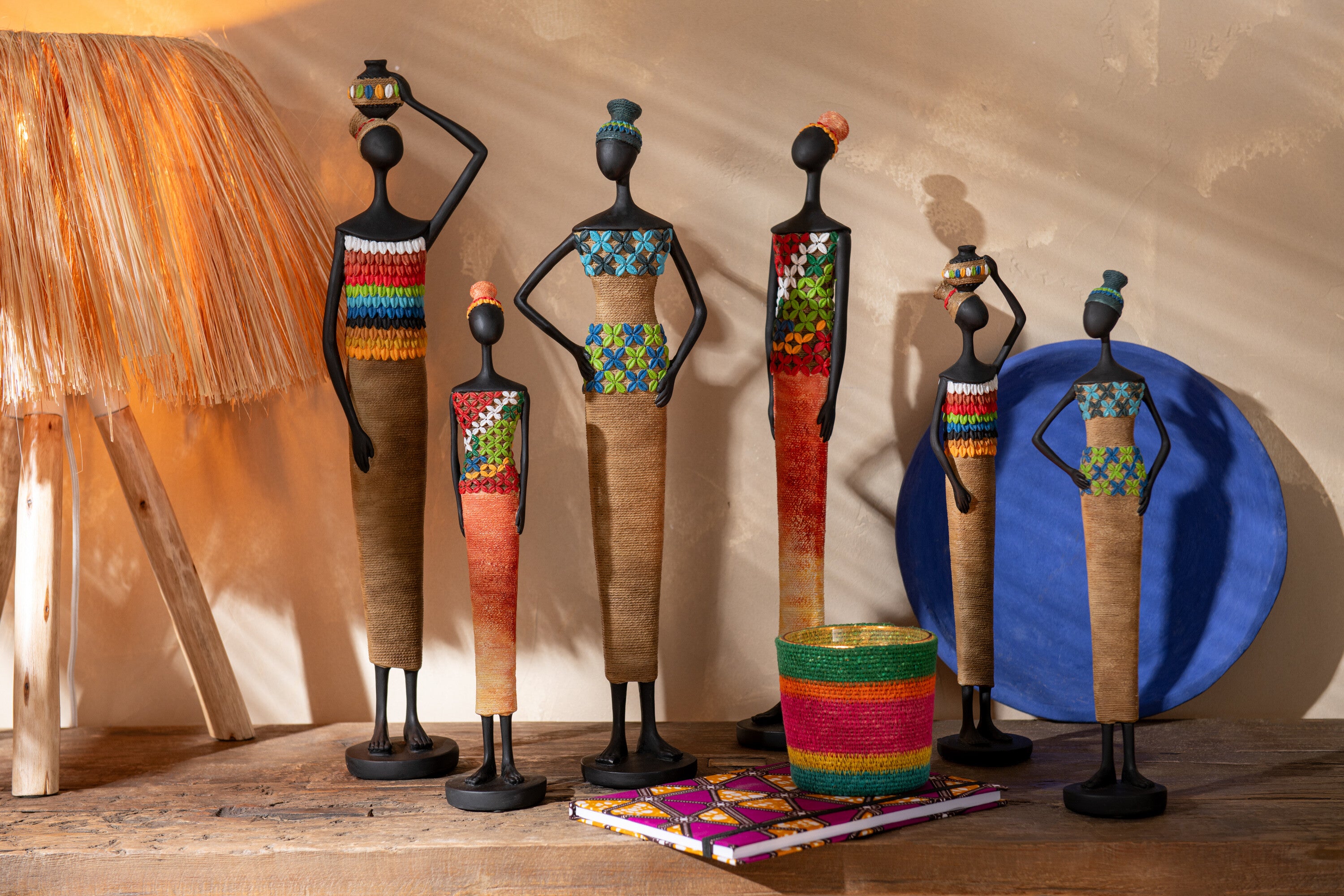 J-Line Set Van Drie Schalen Papier Mache Blauw