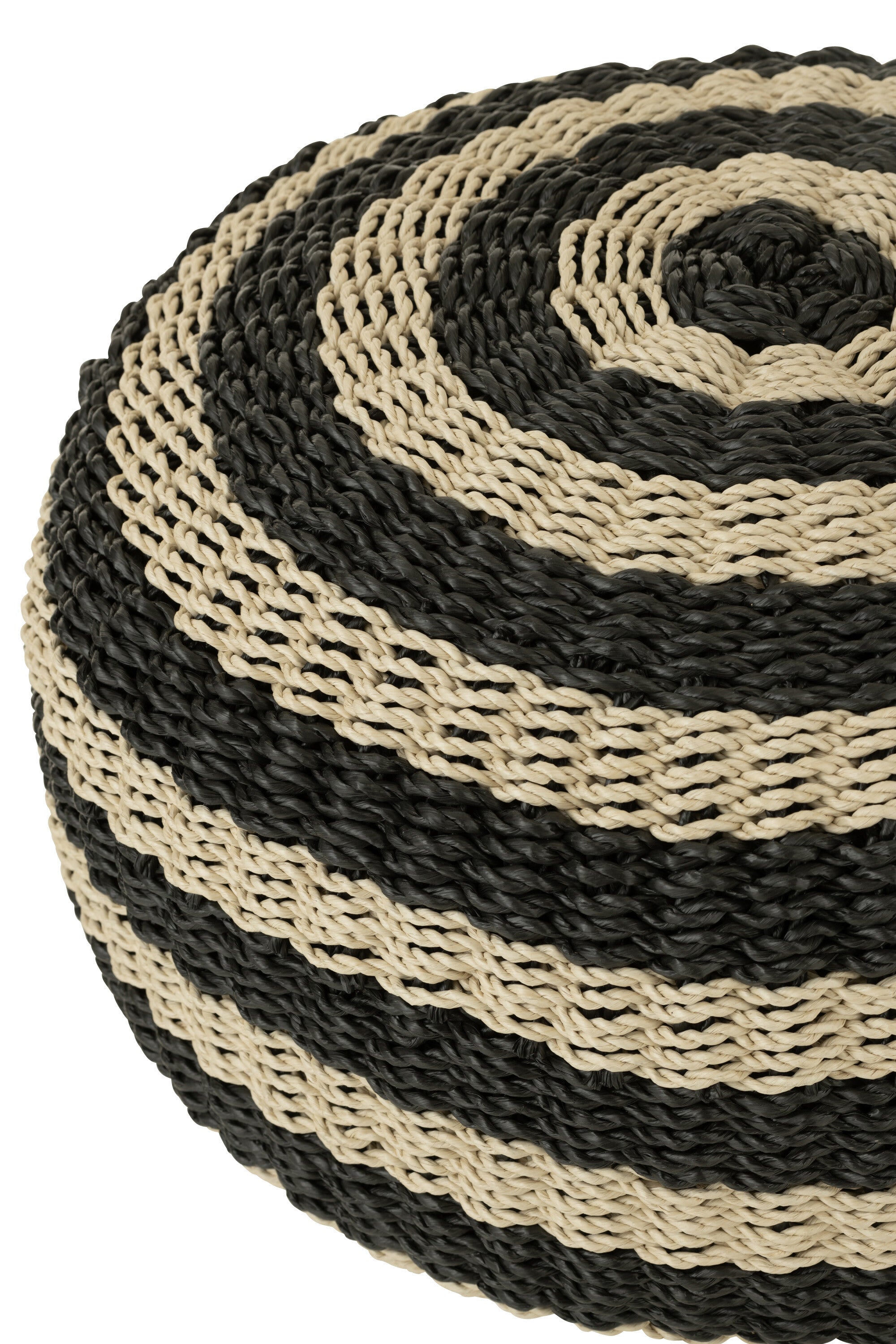 Pouf Ronde Strepen Geweven Plastic Zwart/Natuurlijk