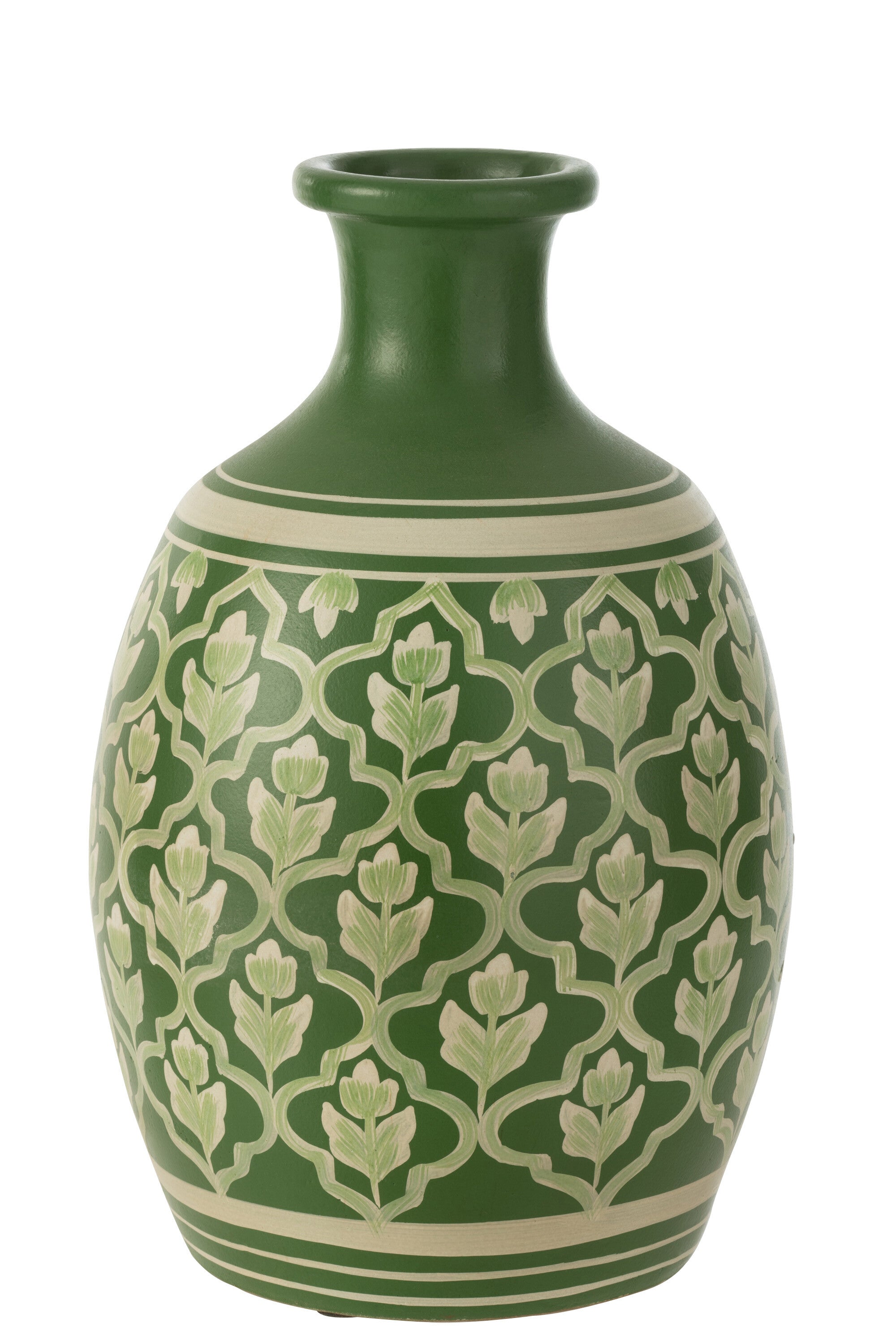 J-Line vaas Bloemen + Lijnen Terracotta - keramiek - groen/wit