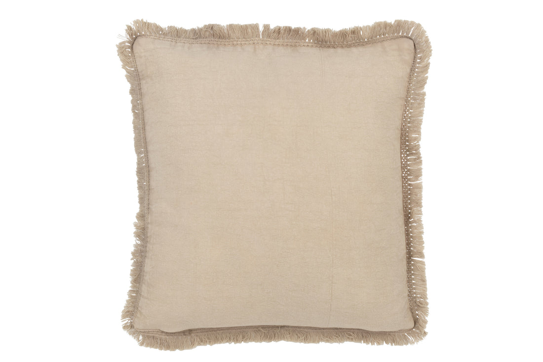 J-Line Kussen Borduurwerk Bloemen+Franjes Katoen Greige