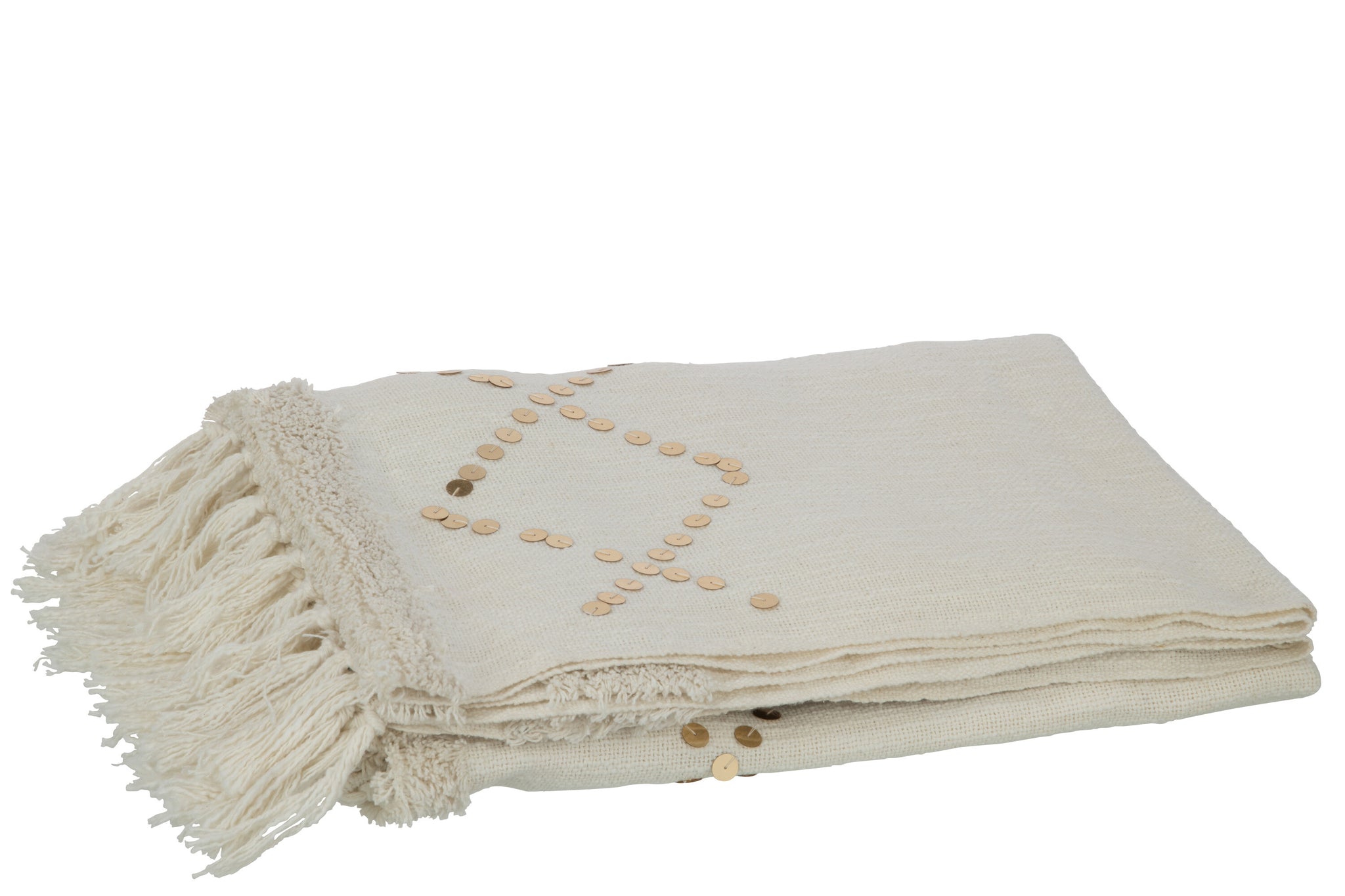 J-Line Plaid Diamanten+Franjes Katoen/Pailletten Wit/Goud