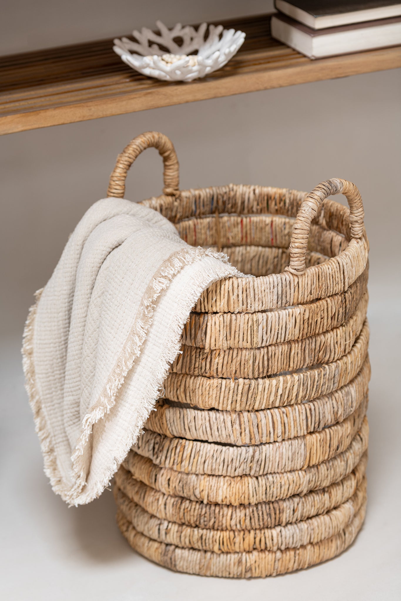 J-Line Plaid Franjes Katoen Mousseline Licht Beige