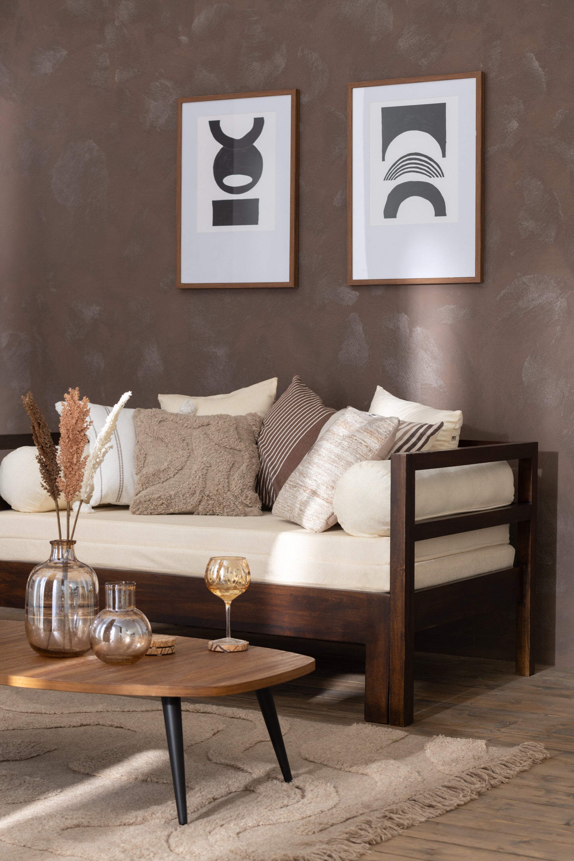 Handgetufte Curves/Franjes Wol Beige