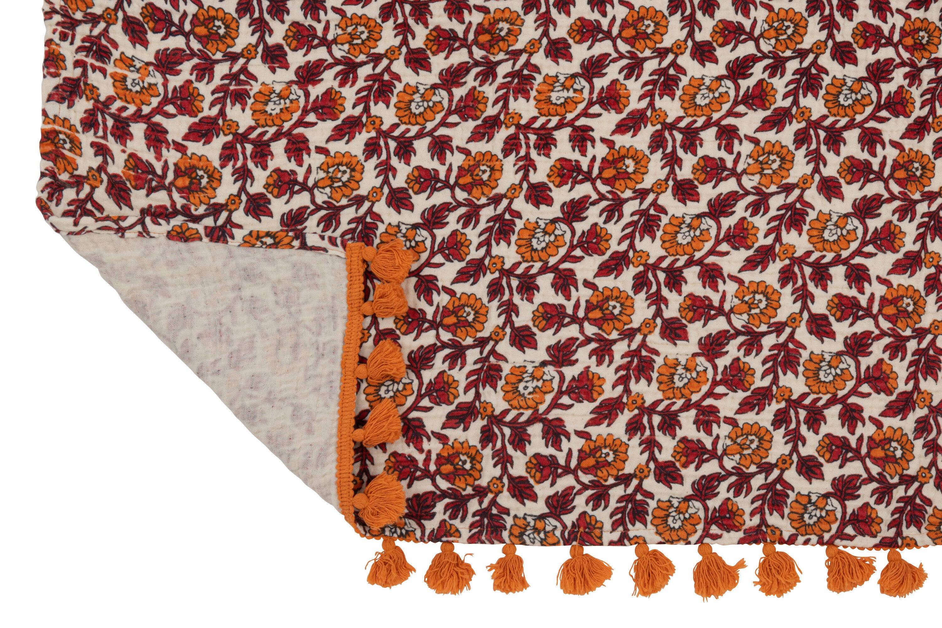 J-Line Plaid/Strand Mat Bloemen Katoen Oranje