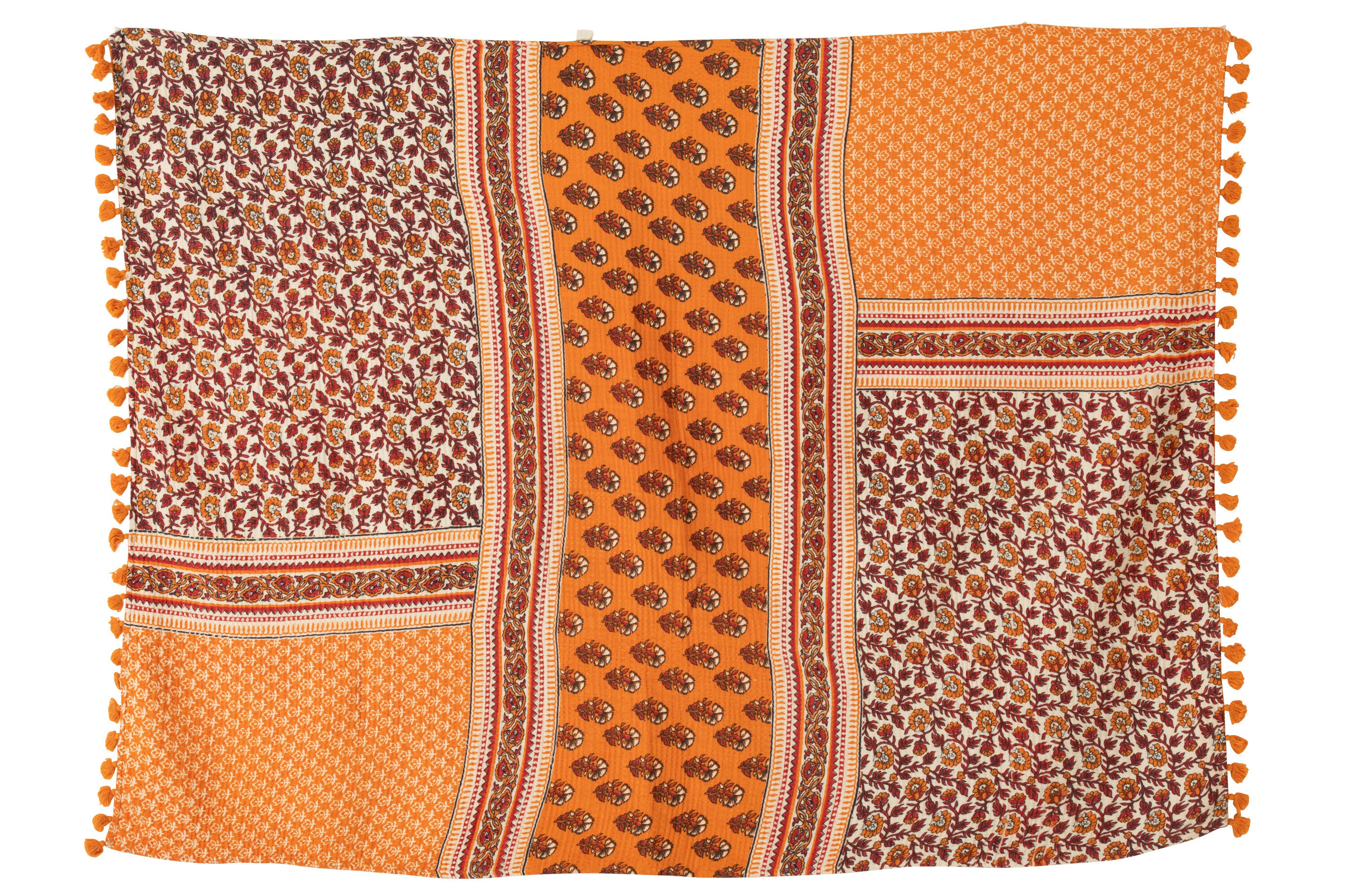 J-Line Plaid/Strand Mat Bloemen Katoen Oranje