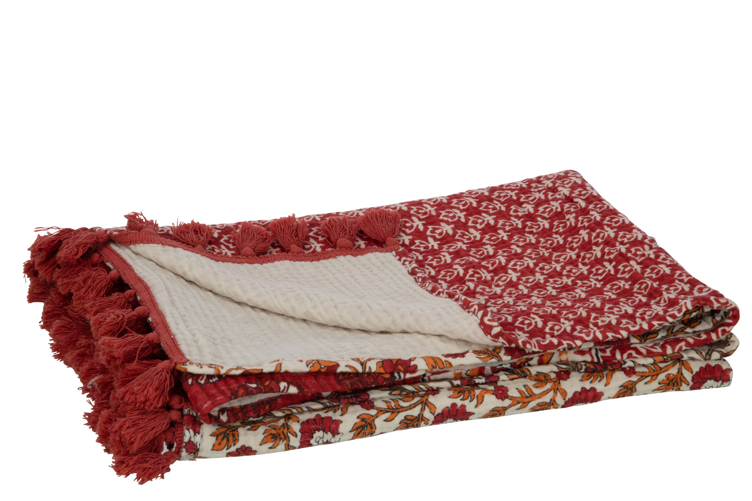 J-Line Plaid/Strand Mat Bloemen Katoen Rood