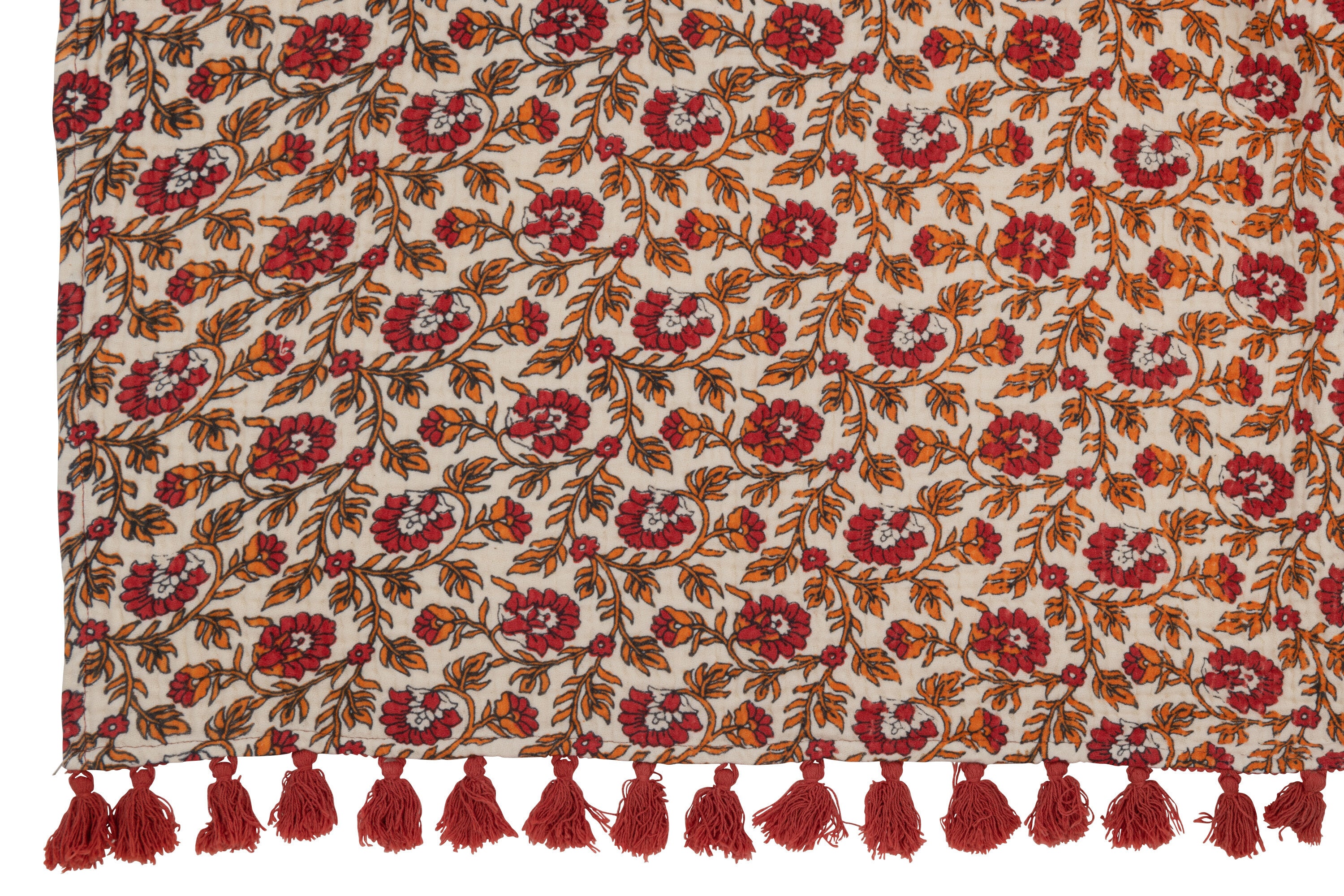 J-Line Plaid/Strand Mat Bloemen Katoen Rood