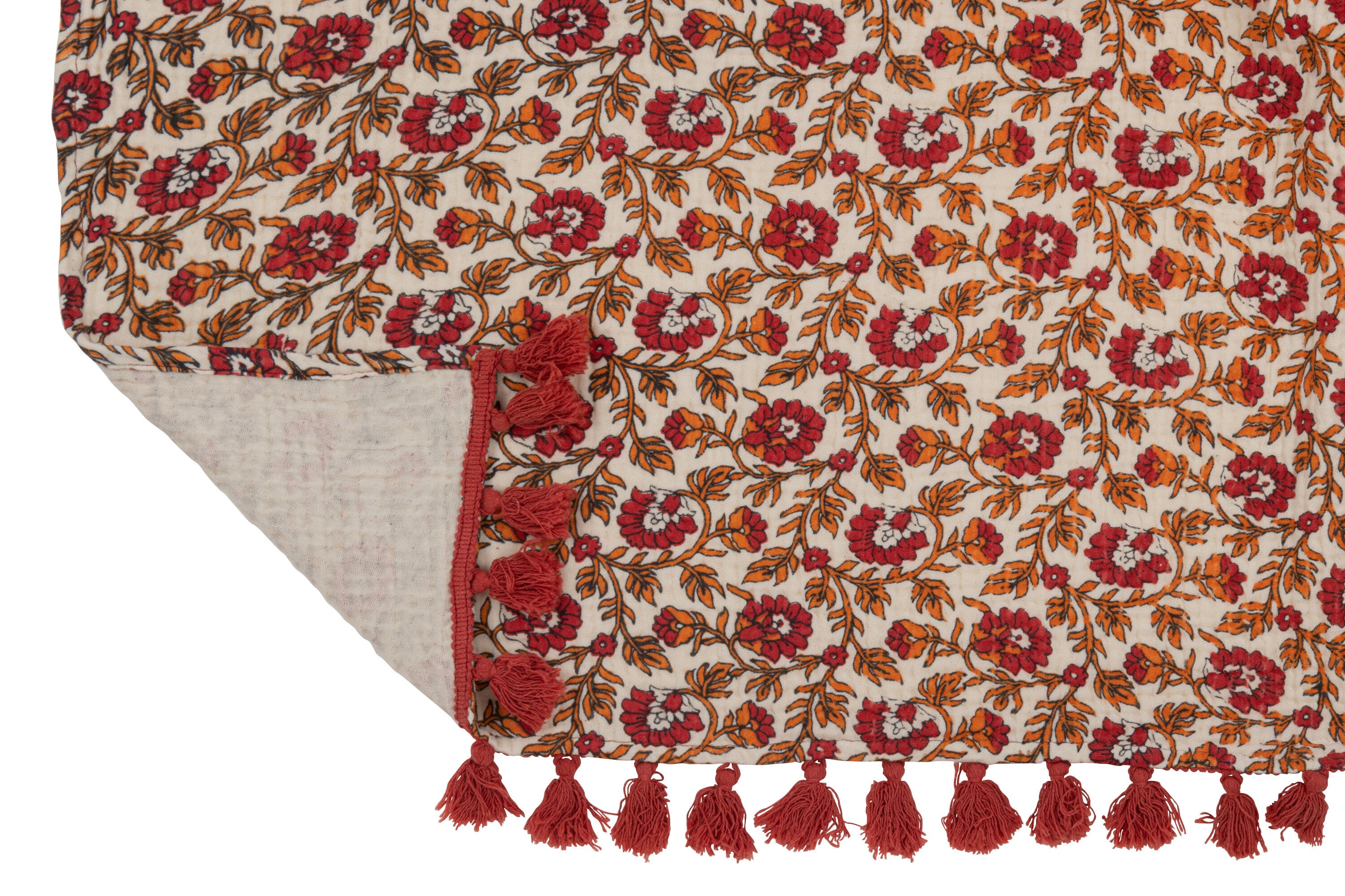 J-Line Plaid/Strand Mat Bloemen Katoen Rood