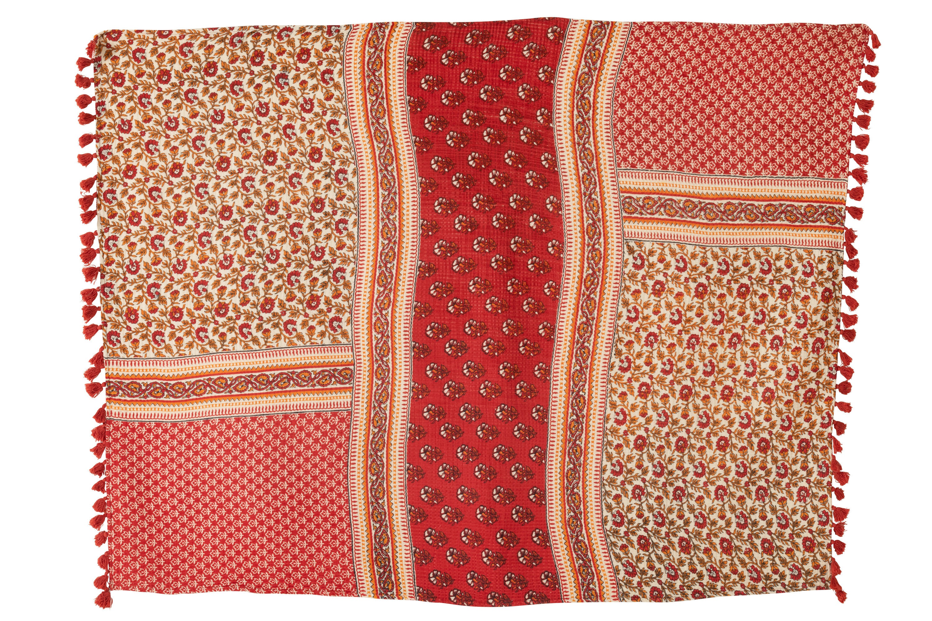 J-Line Plaid/Strand Mat Bloemen Katoen Rood