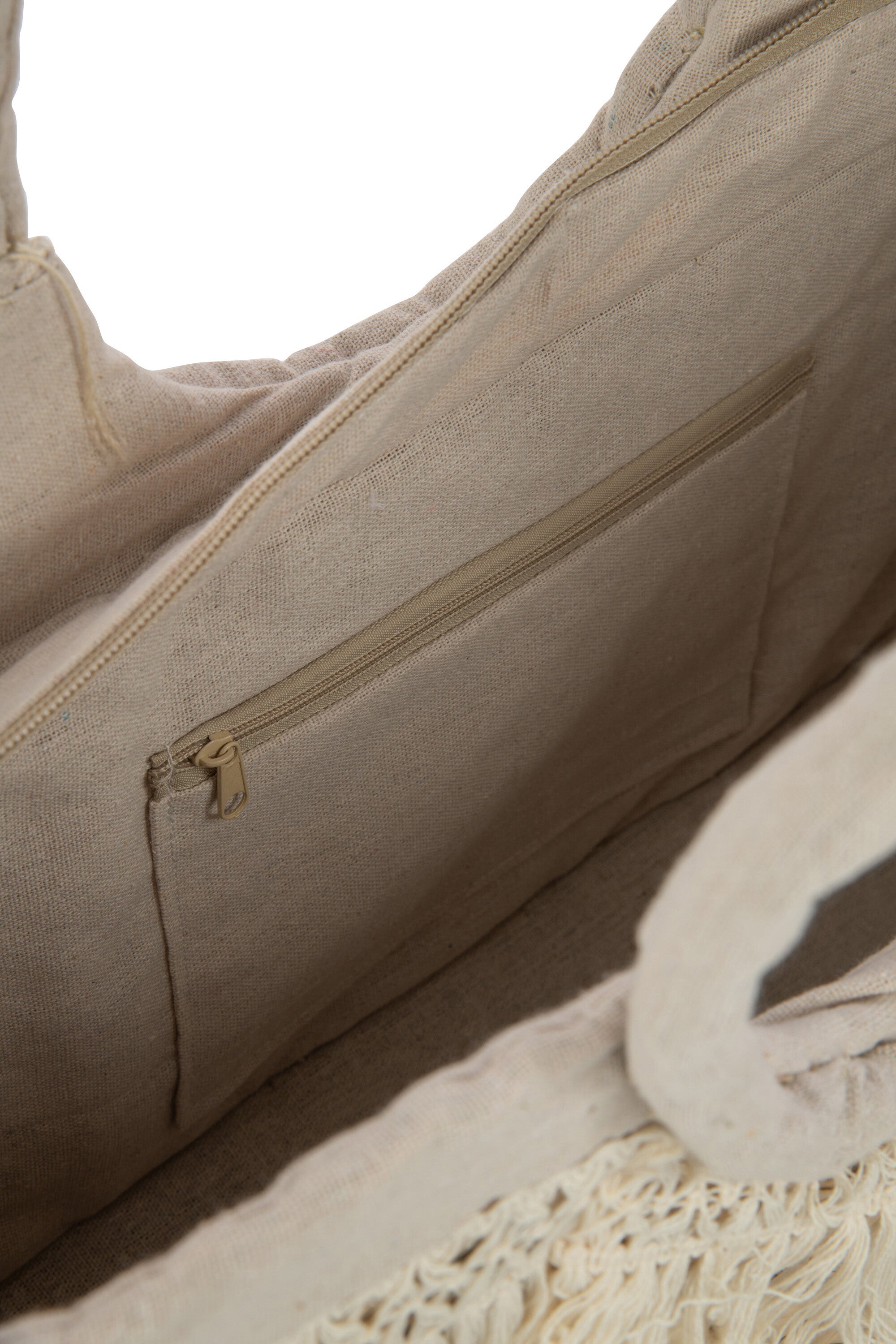 J-Line Strandtas Franjes Gevlochten Zeegras Nat/Creme