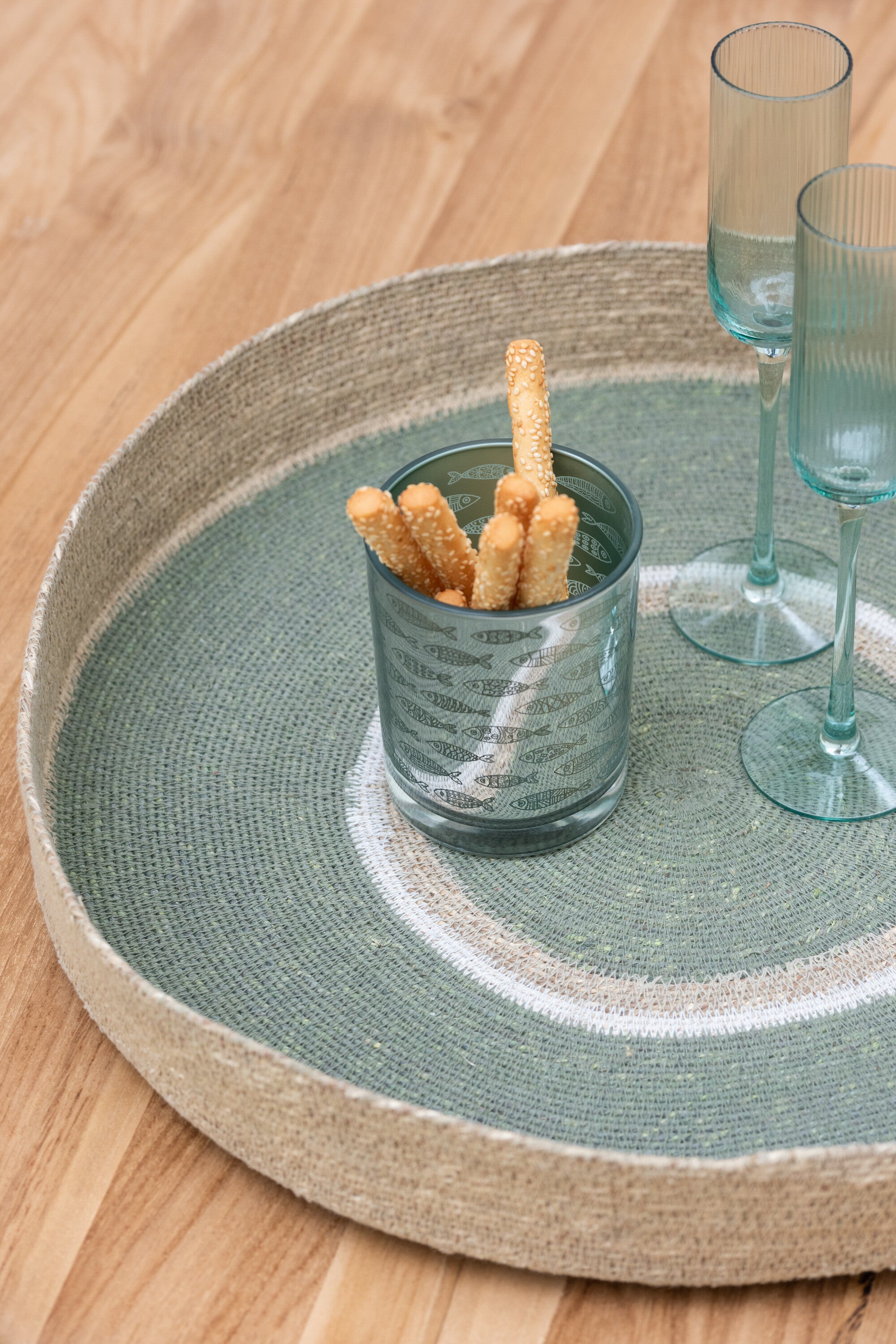 J-Line Plateau Rond+Cirkels Zeegras Groen/Naturel