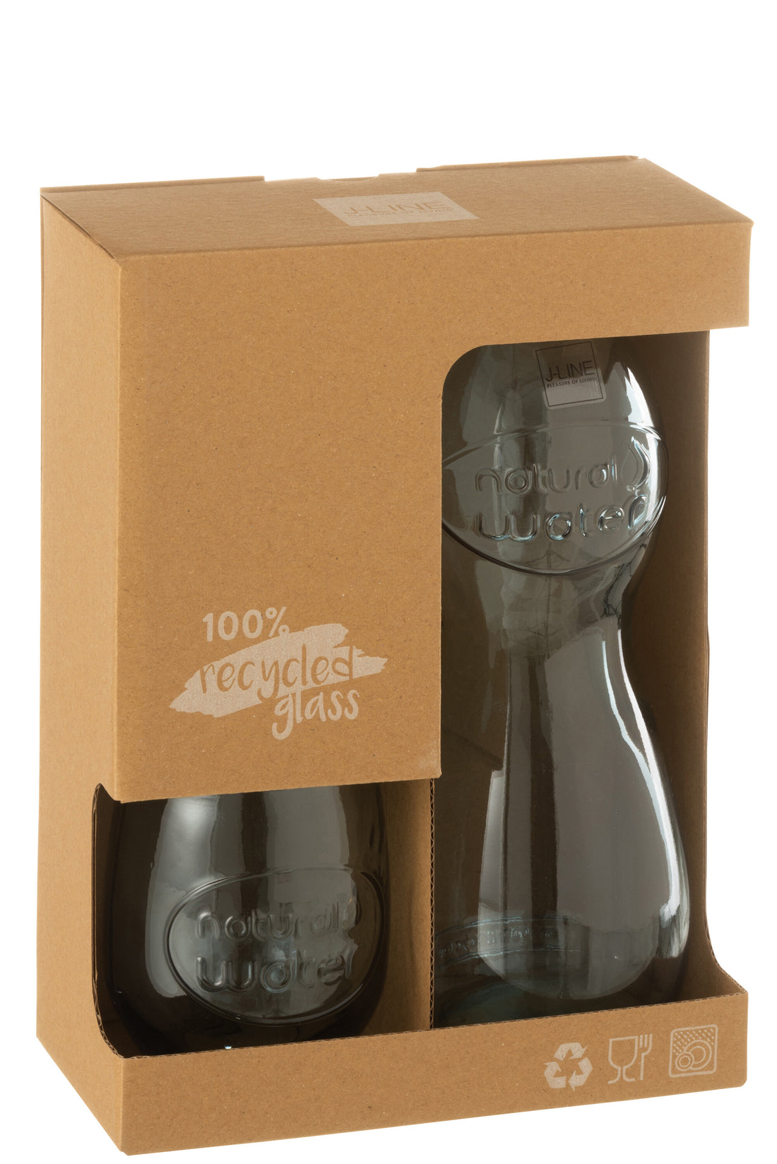 Doos Fles + 2 Glazen Natuurlijk Waterglas Lichtblauw