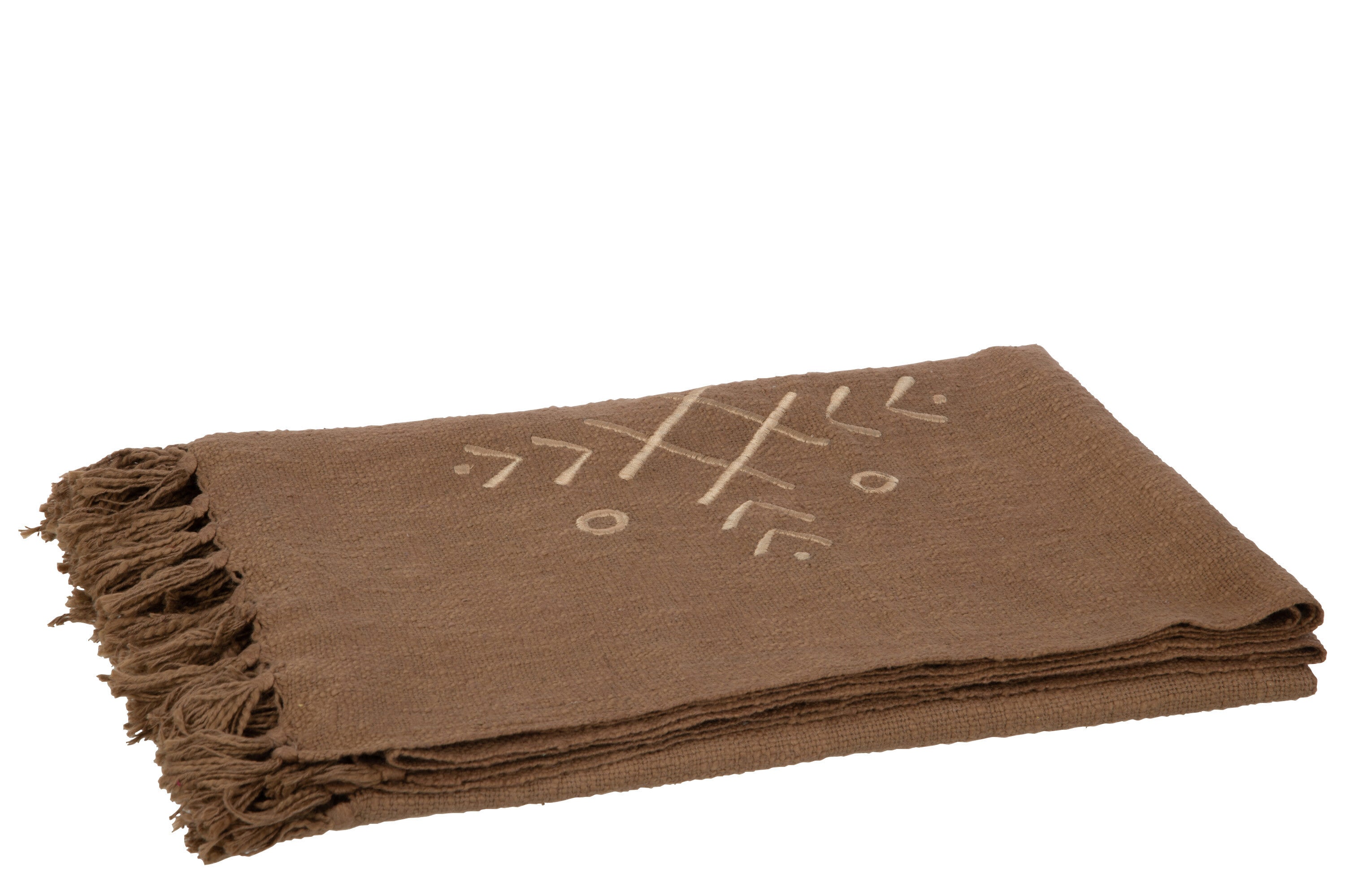 J-Line Plaid Etnisch Patronen+Franjes Katoen Bruin