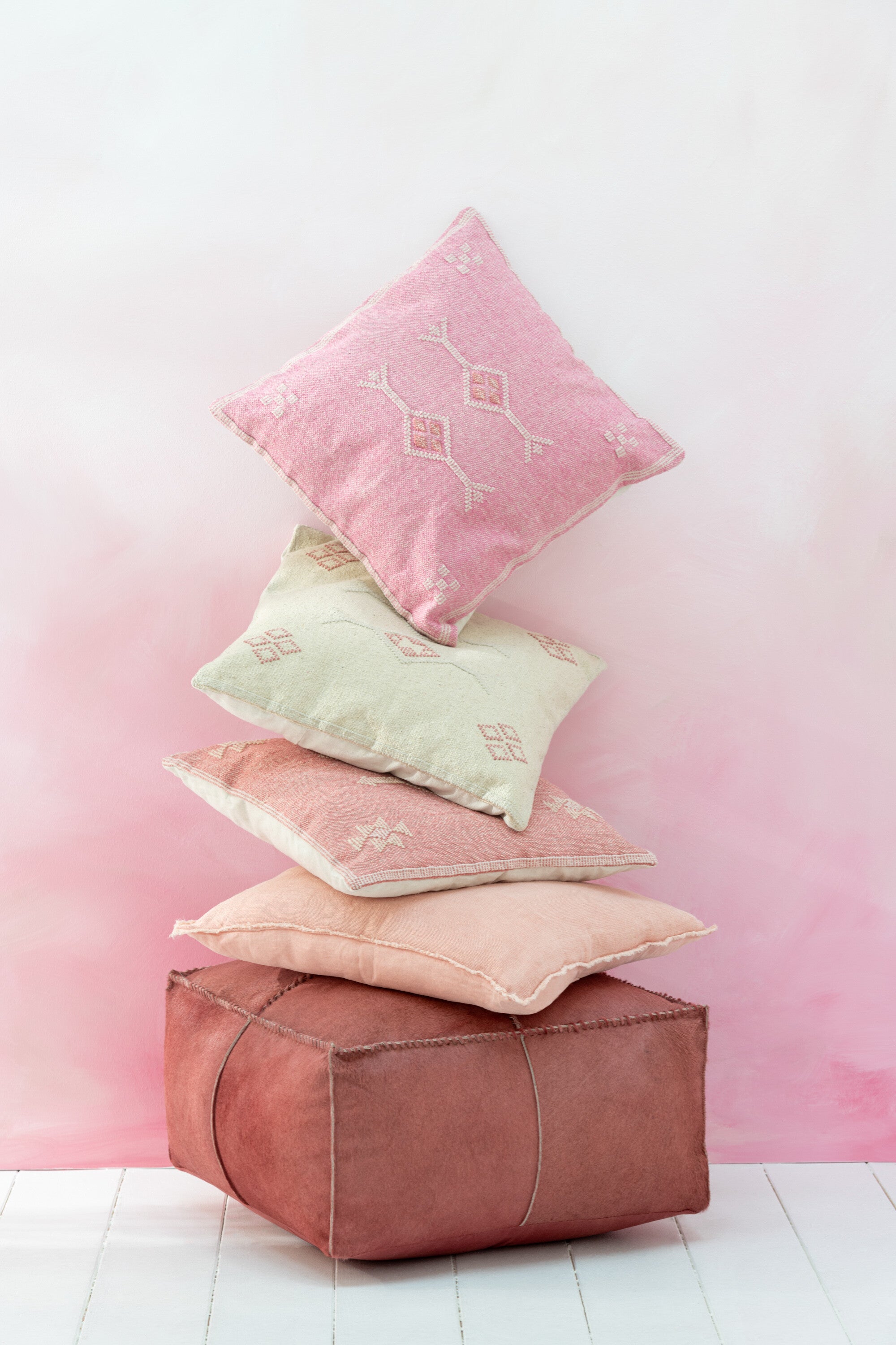 J-Line Kussen Diamanten+Pijlen Katoen Creme/Roze