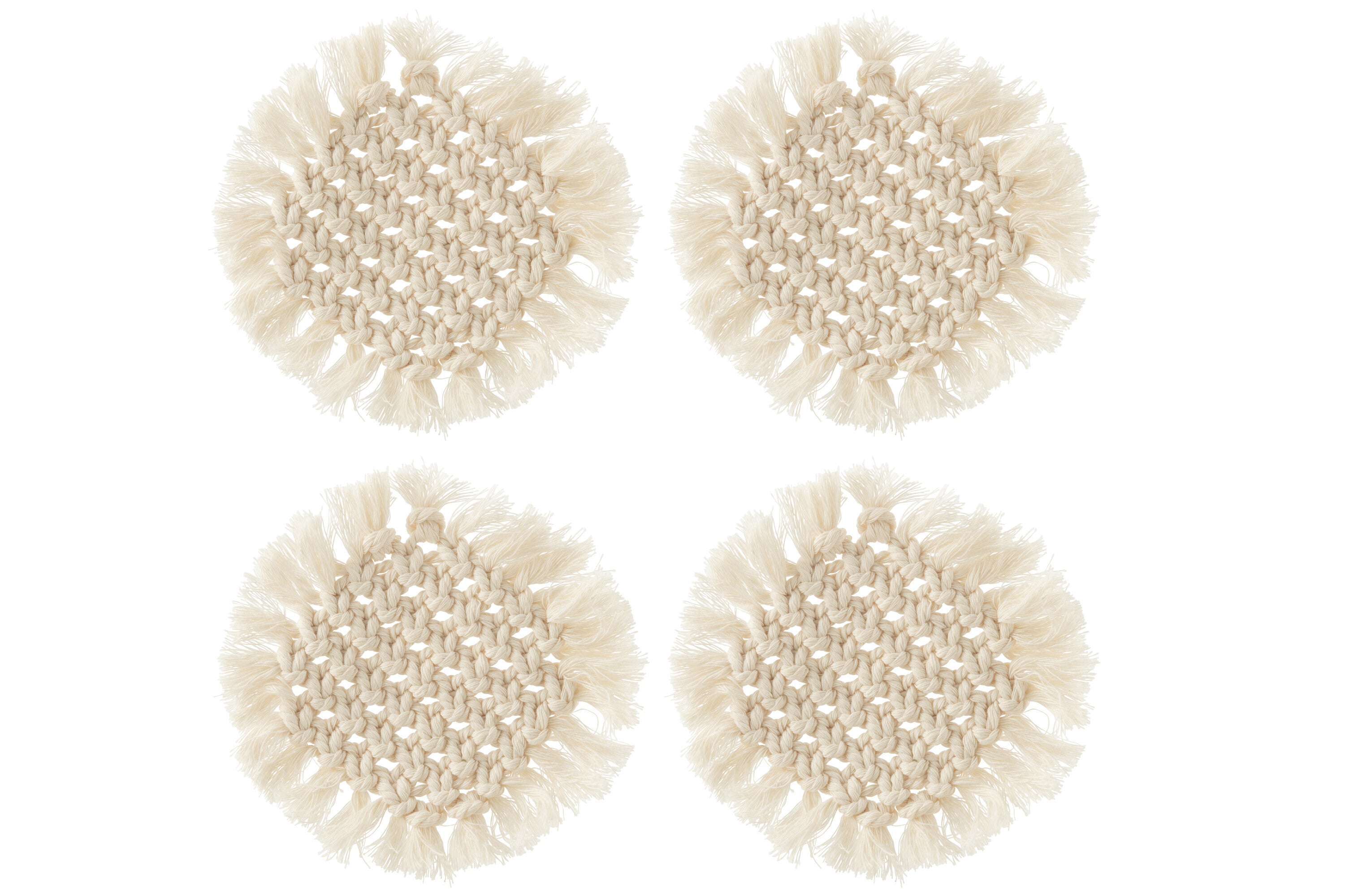 J-Line onderzetter Rond Macram -  - polyester - beige - 4 stuks