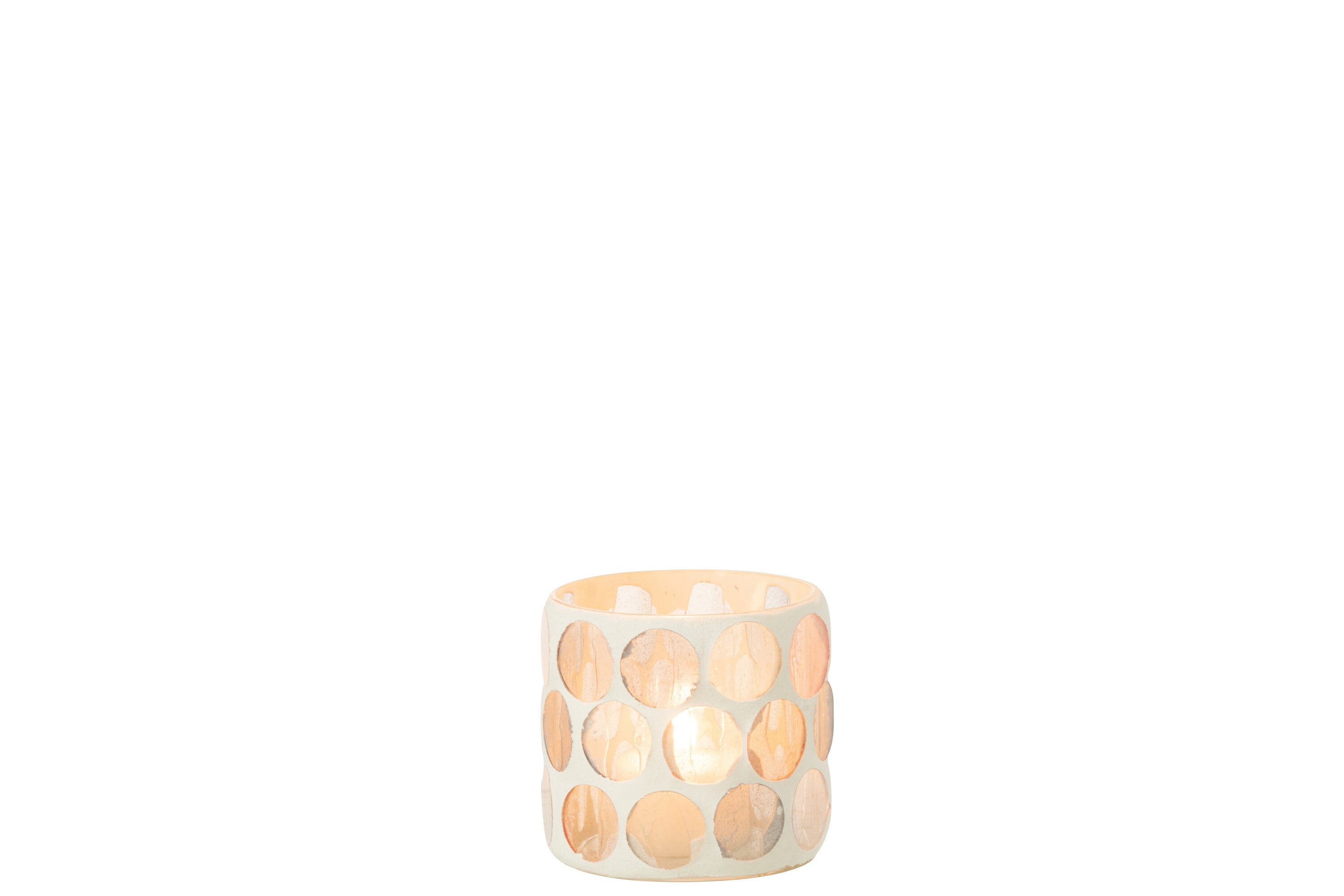 J-Line Teelicht Houder Mozaiek Cirkel Glas Wit/Oranje Small
