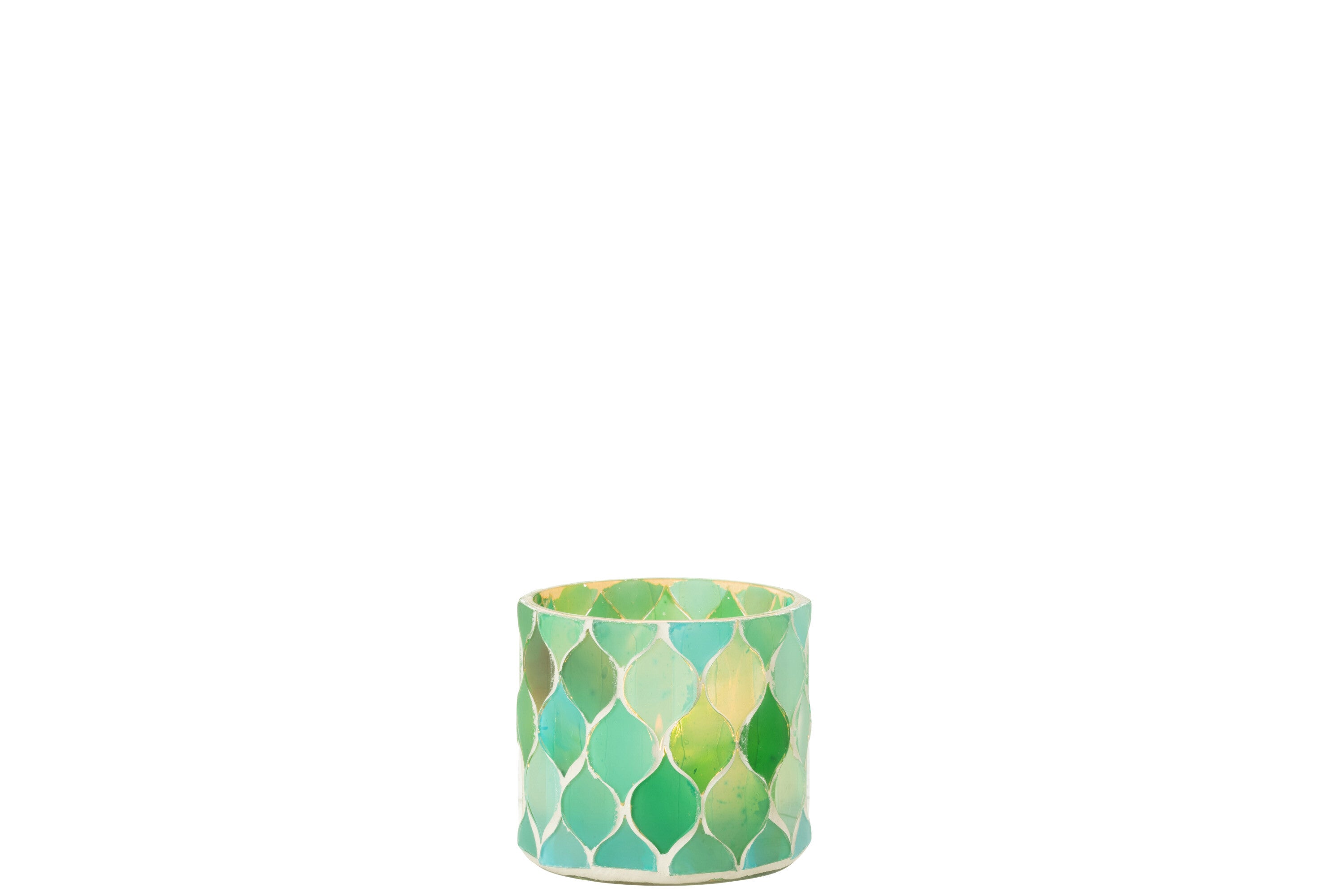 J-Line Theelicht Houder Mozaiek Diamant Glas Blauw/Groen Small