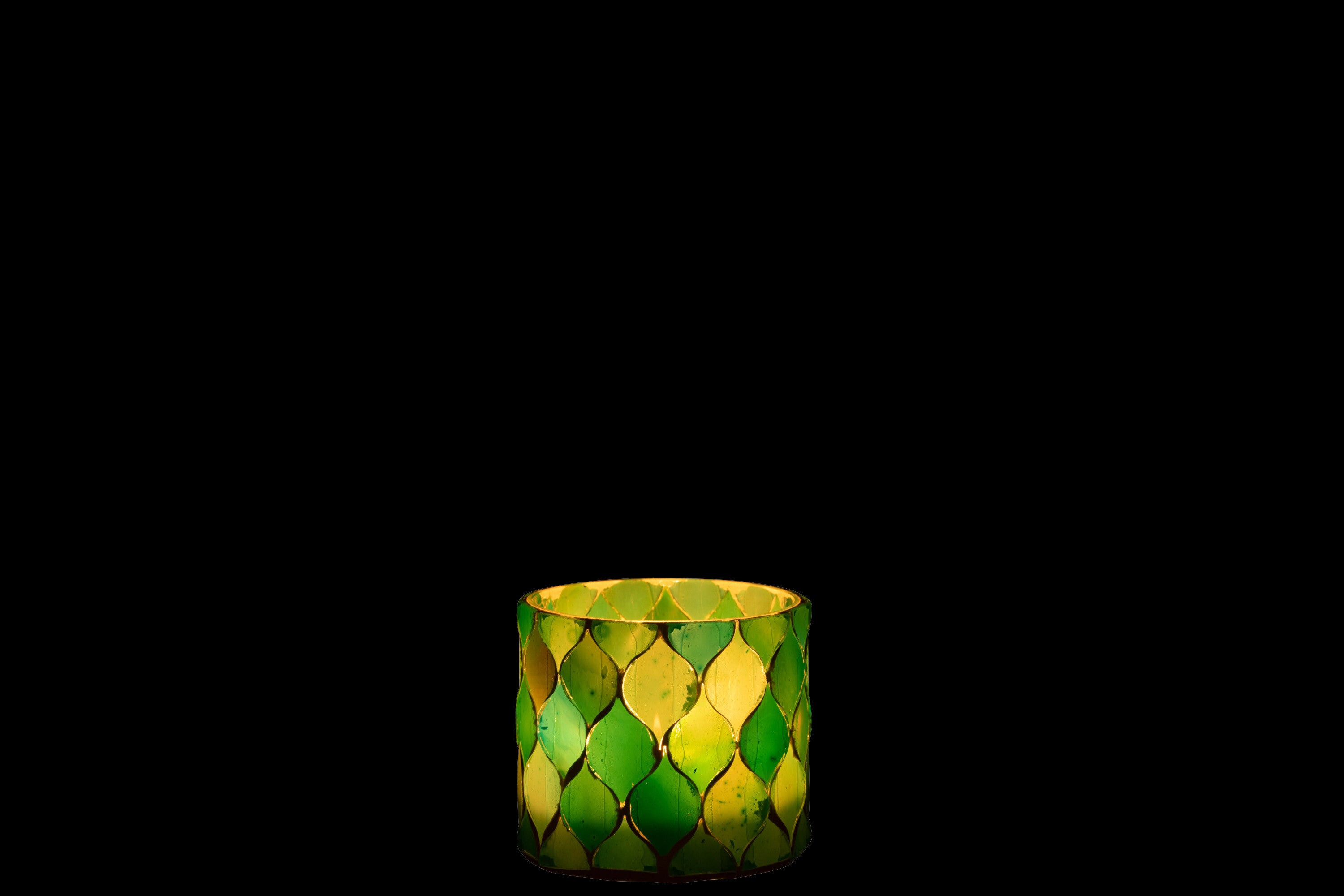 J-Line Theelicht Houder Mozaiek Diamant Glas Blauw/Groen Small