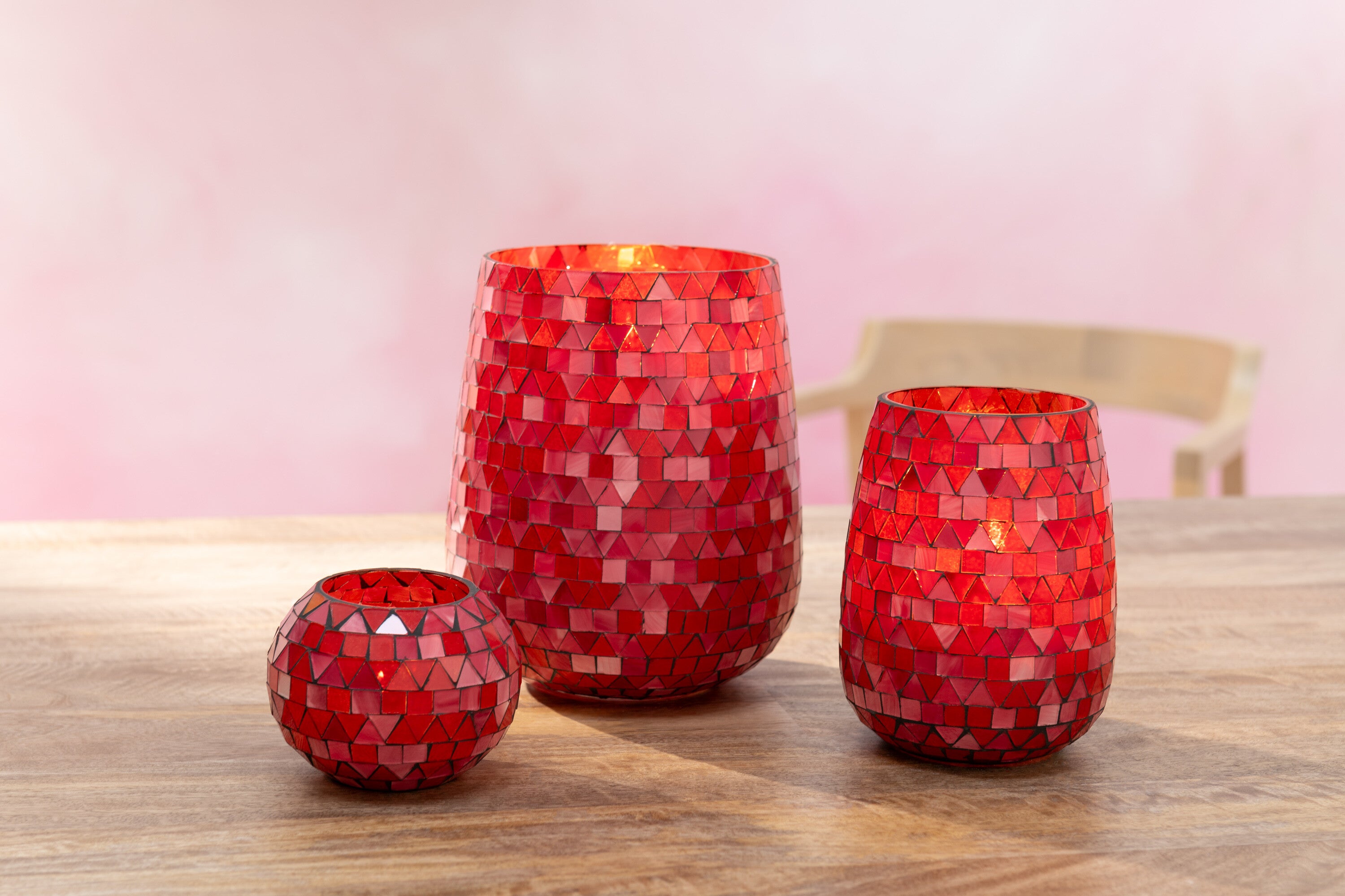 HURRICANE MOZAÏEK DRIEHOEK GLAS ROOD/ROZE MEDIUM