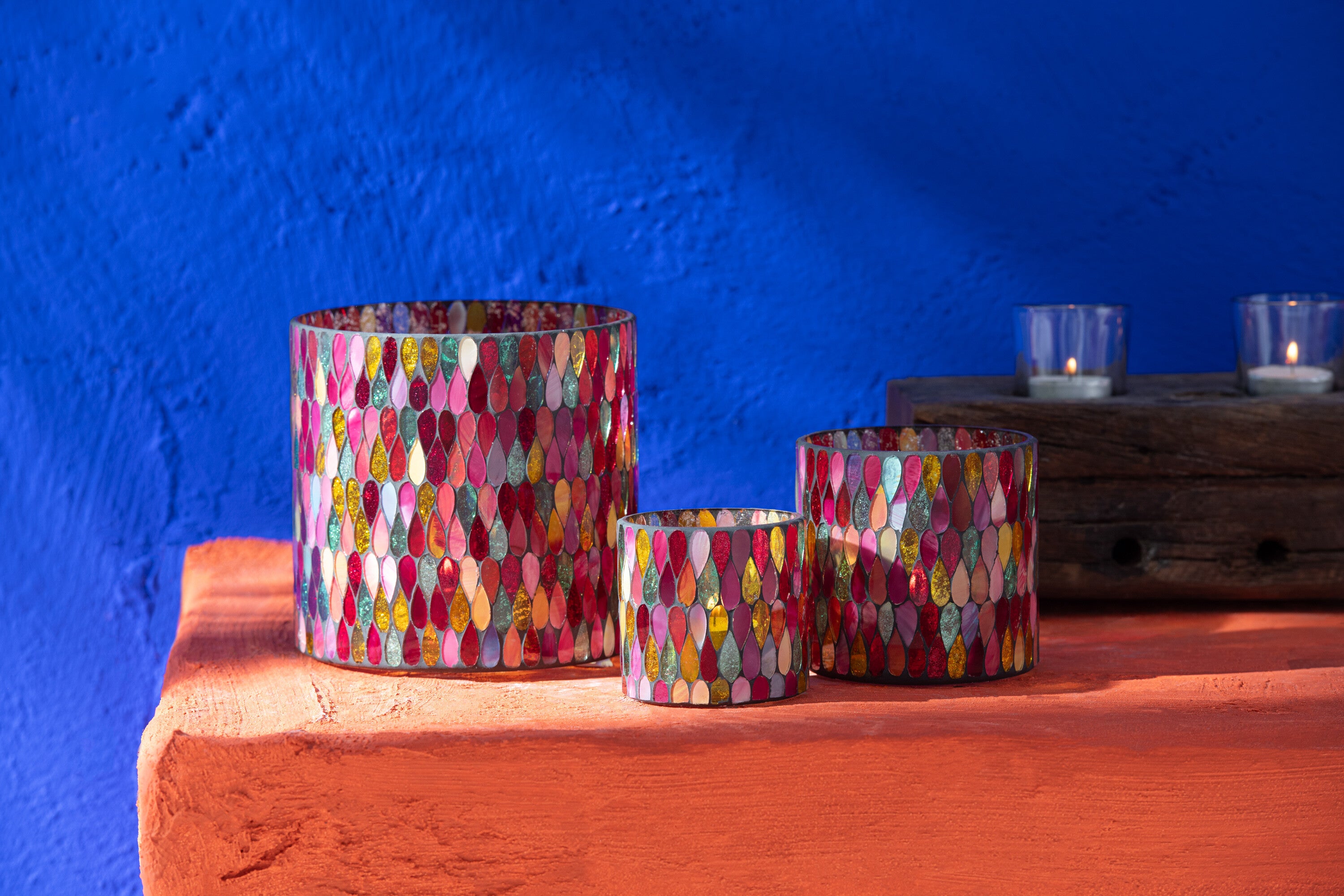 J-Line Teelicht Houder Mozaiek Druppel Glas Mix Small