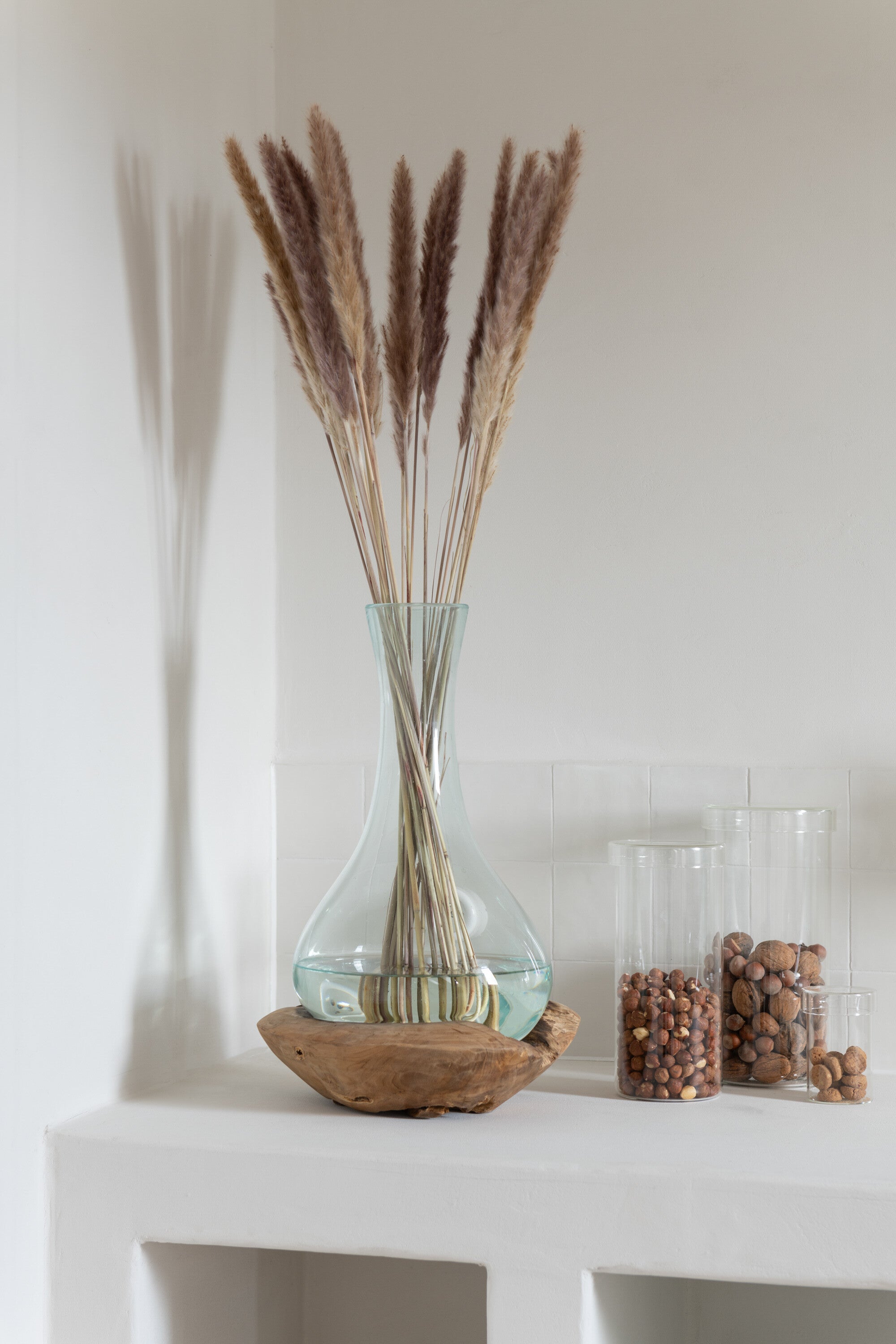 Vaas Fles Gamal Hout/Glas Natuurlijk/Transparant Groot