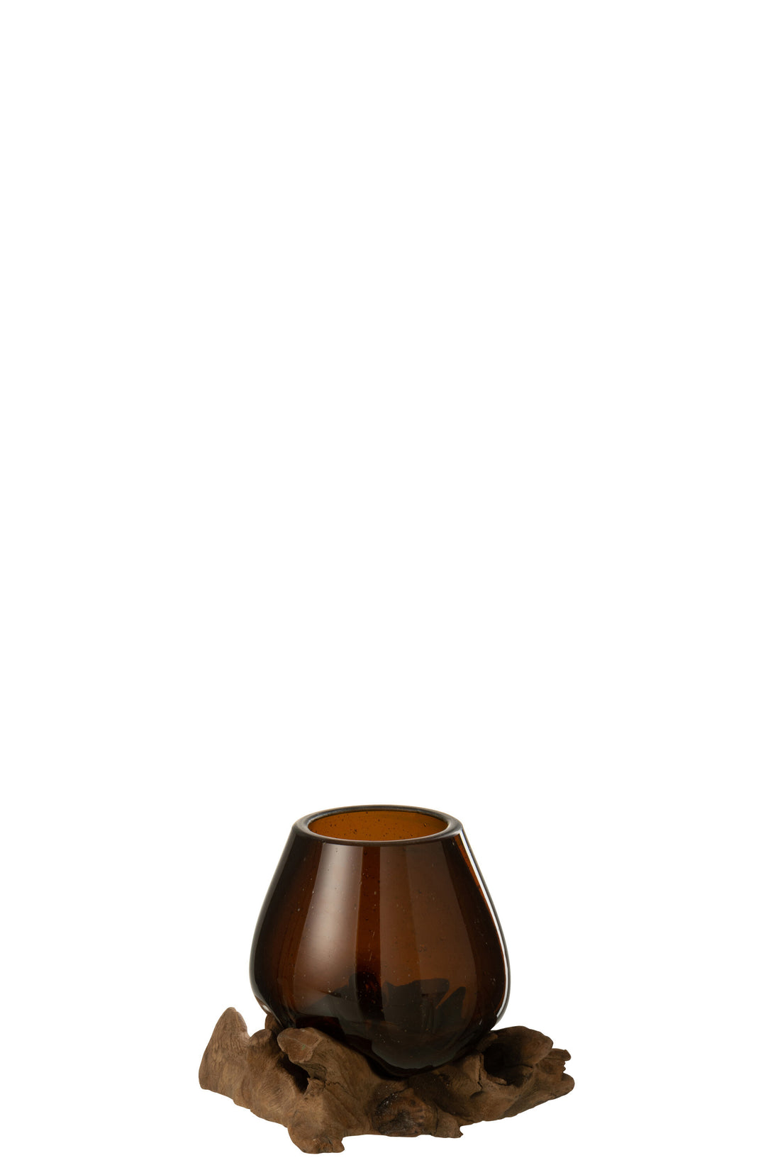 J-Line Vaas Op Voet Gamal Hout/Gerecycleerd Glas Natuur/Bruin Medium