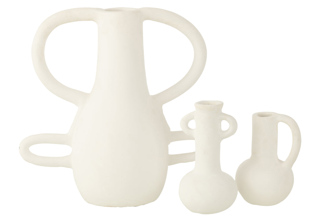 J-Line Vaas Met 4 Handvaten Terracotta Wit