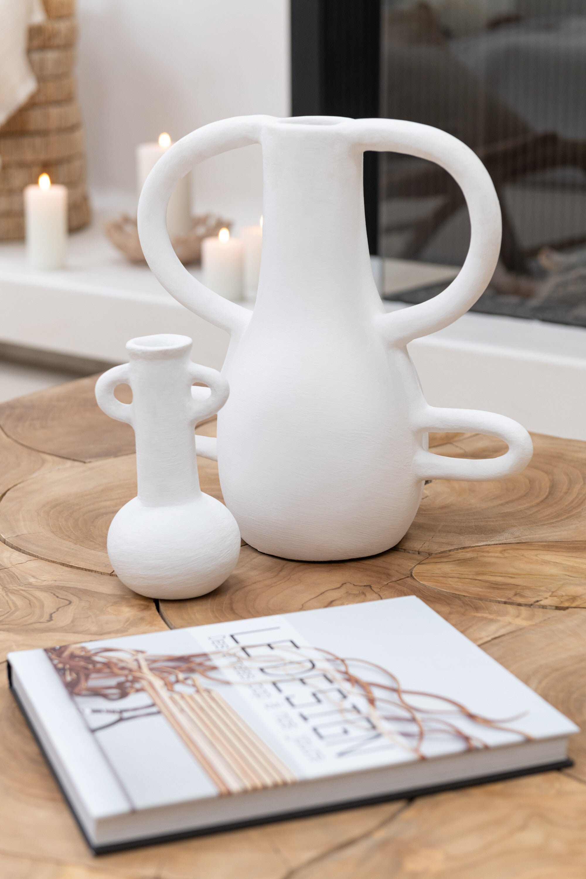 J-Line Vaas Met 4 Handvaten Terracotta Wit