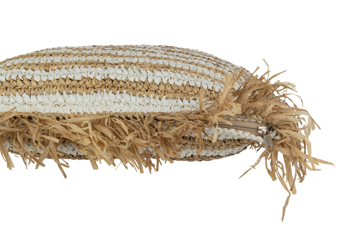 J-Line Kussen Strepen Franjes Mendong Wit