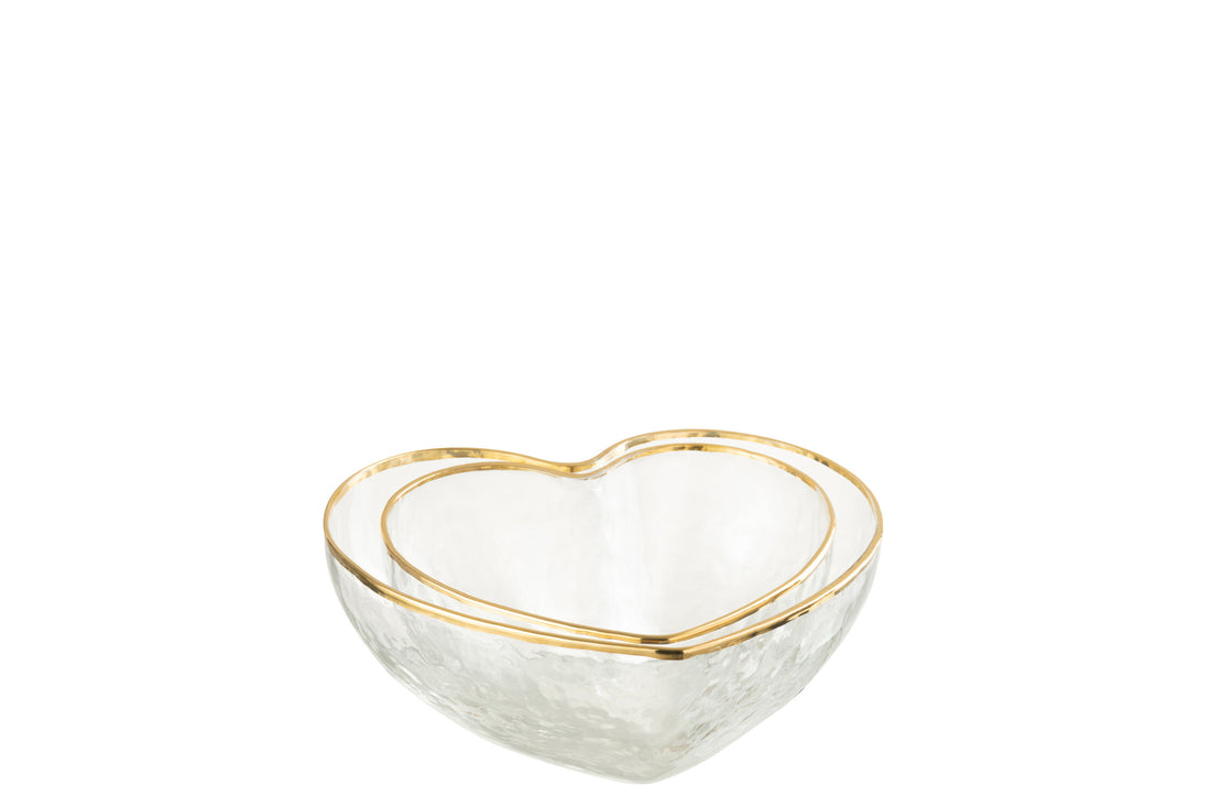 Set van twee apero schaaltjes hart glas goud/transparant