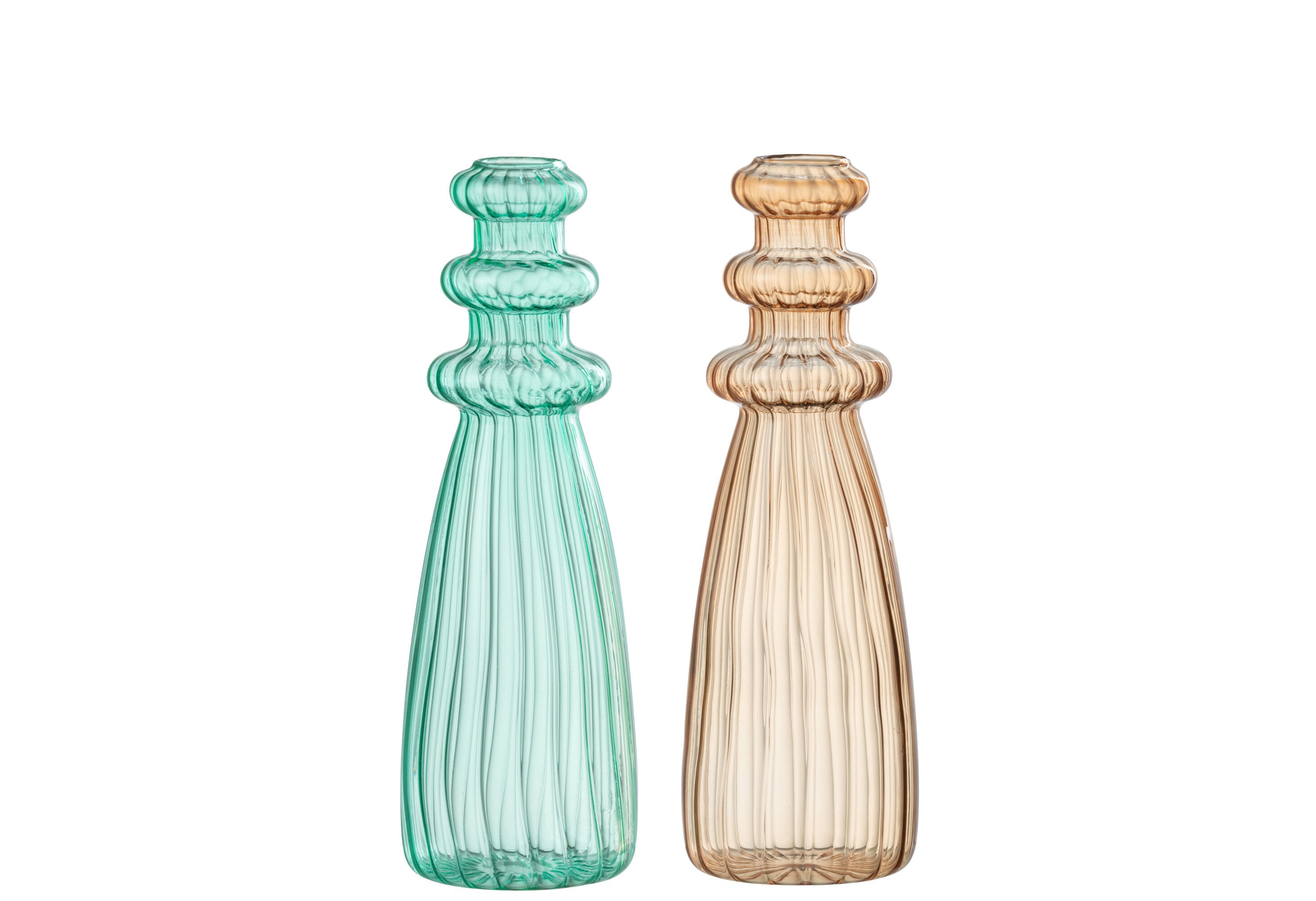 Vaas Laag Glas Aqua/Beige Assortiment Van 2