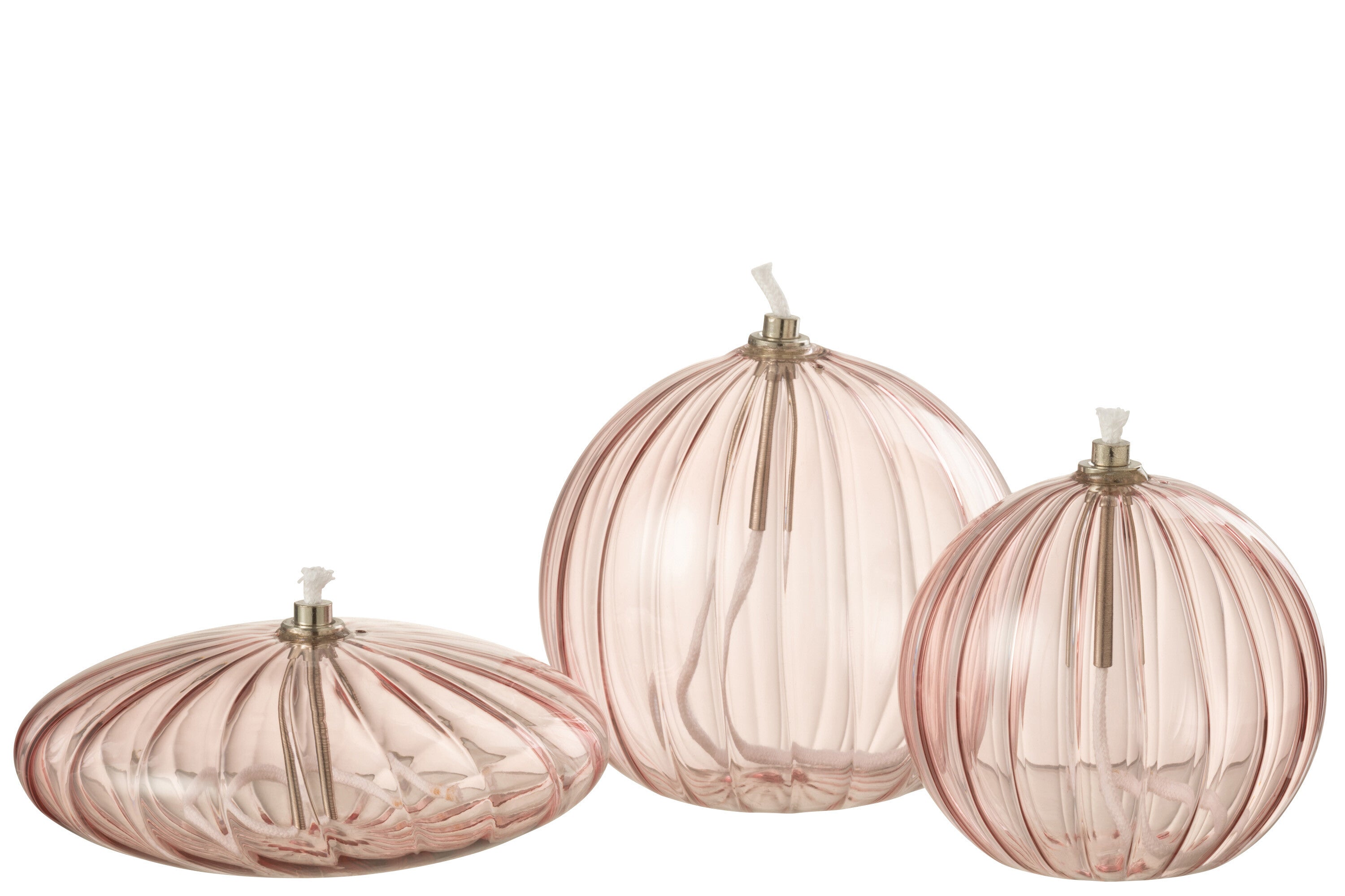J-Line Olielamp Ribbels - glas - roze - large