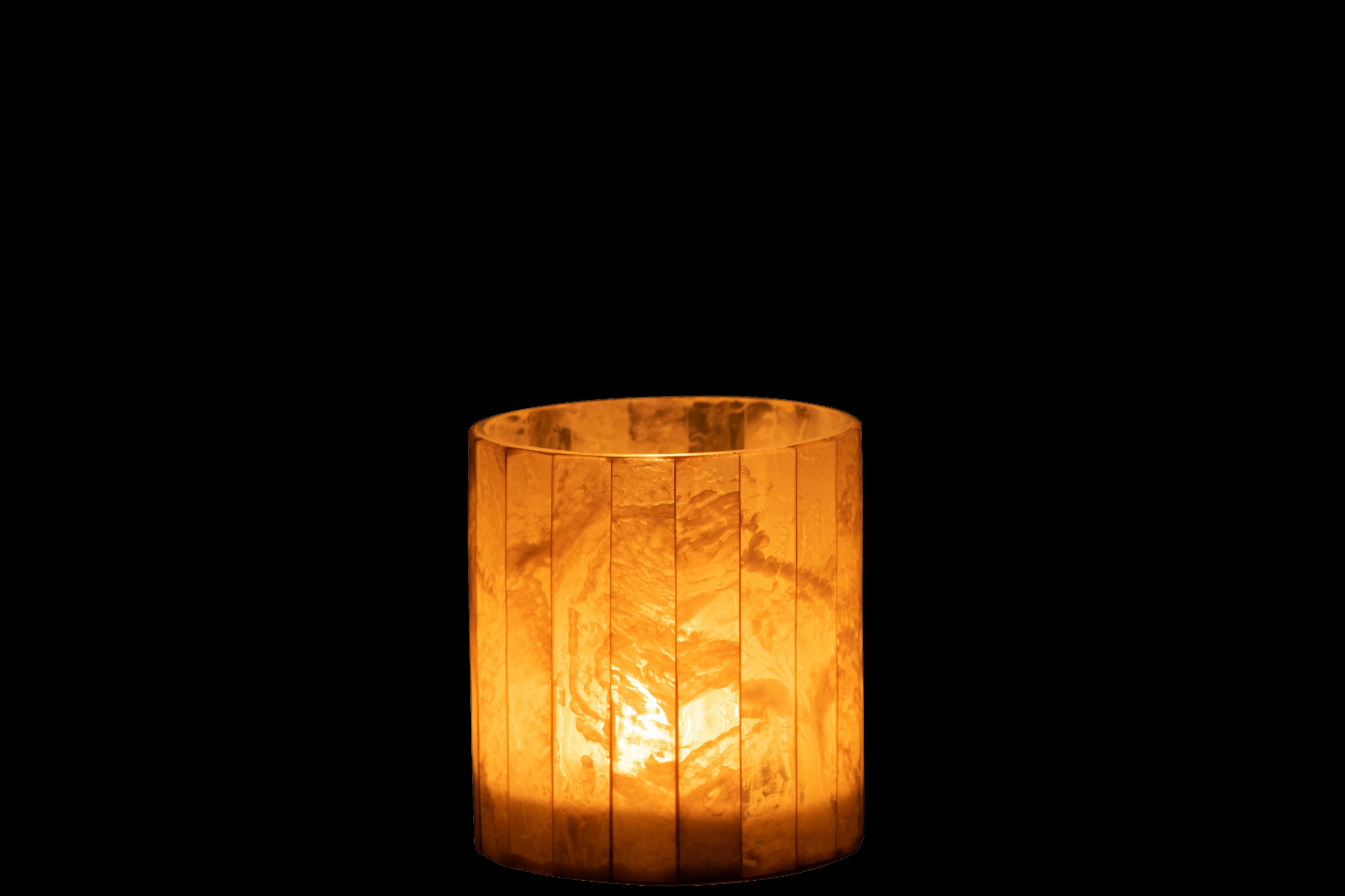 J-Line Theelichthouder Lijnen Glas/Resin Geel Medium