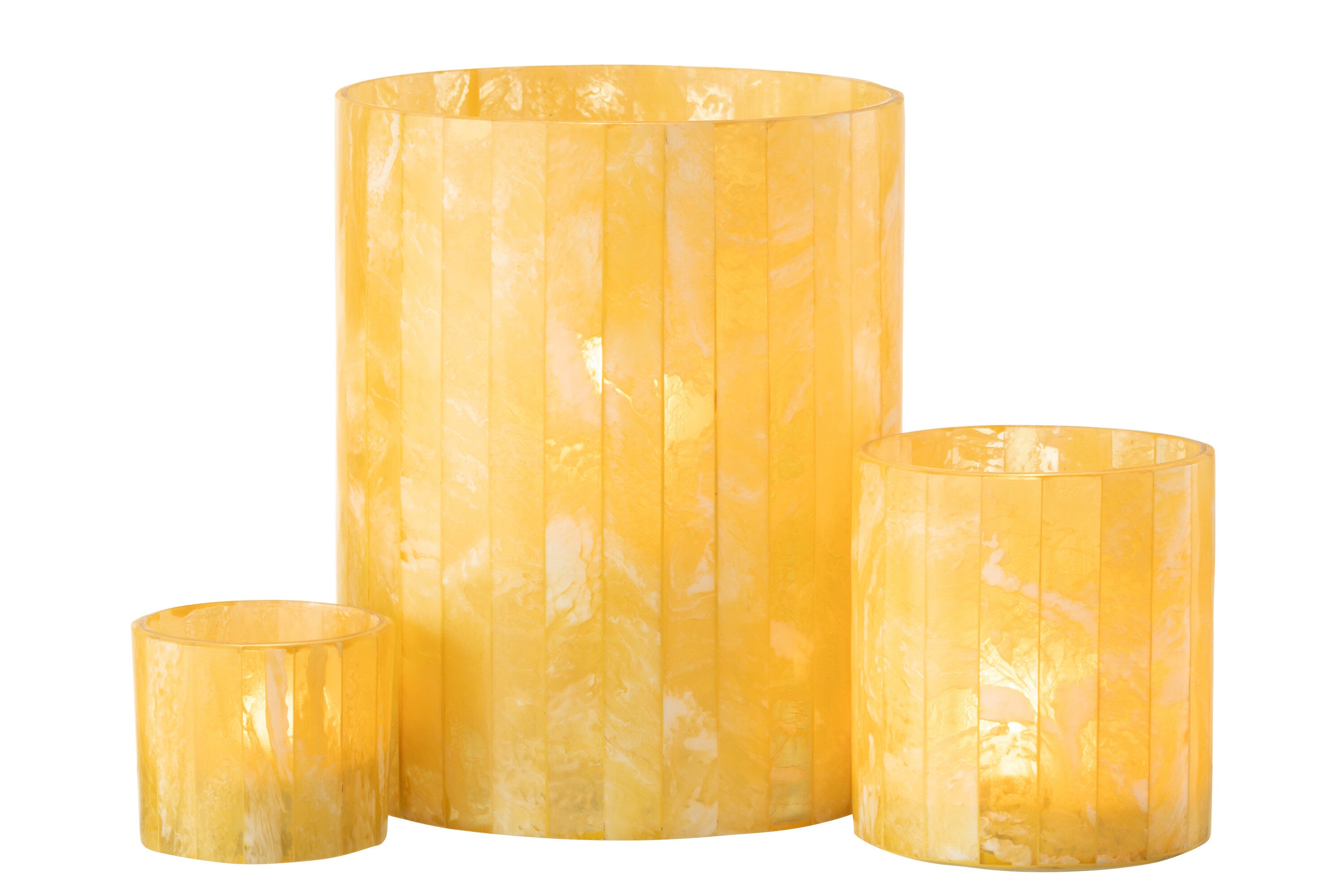 J-Line Theelichthouder Lijnen Glas/Resin Geel Large