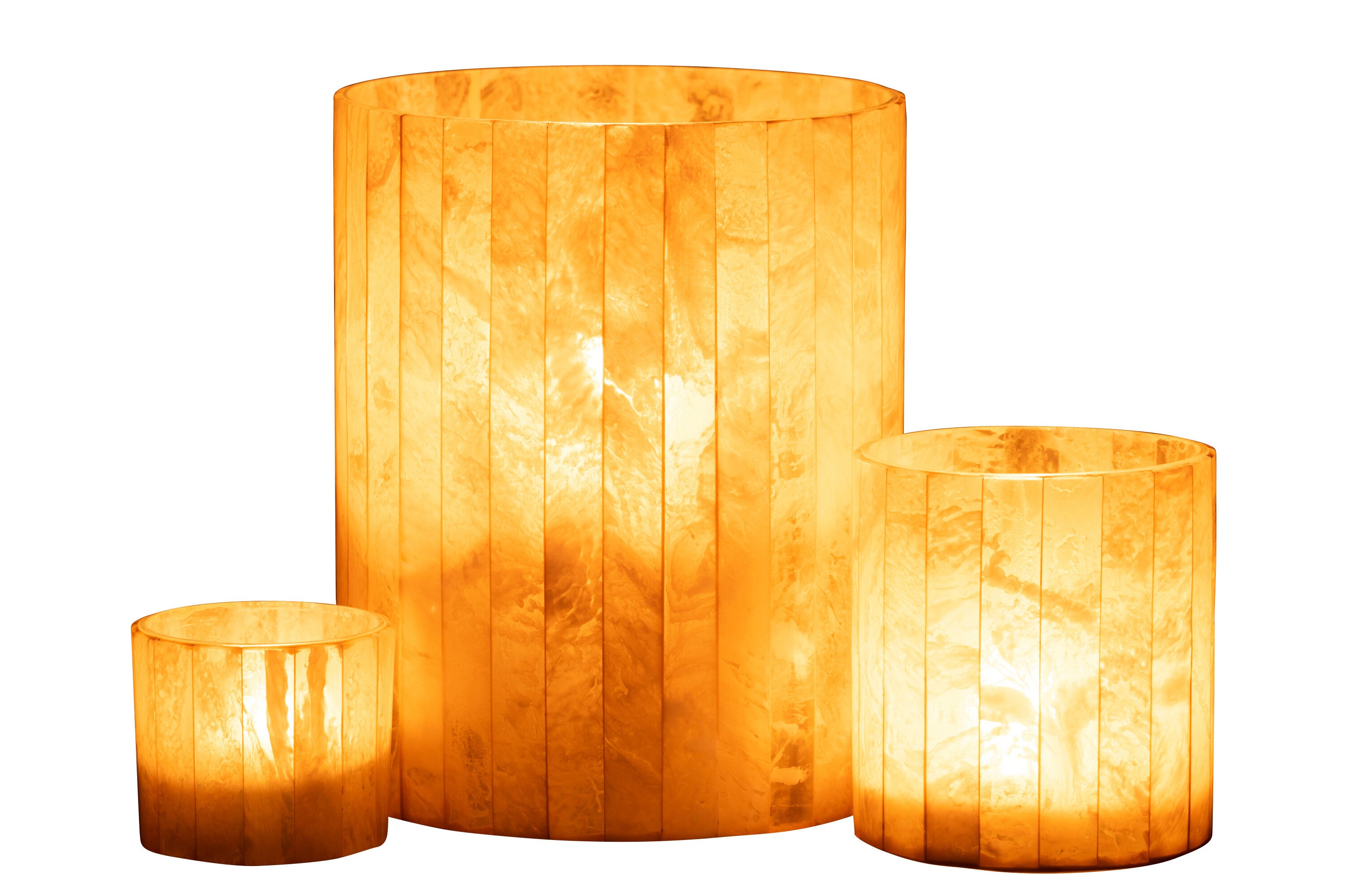 J-Line Theelichthouder Lijnen Glas/Resin Geel Large