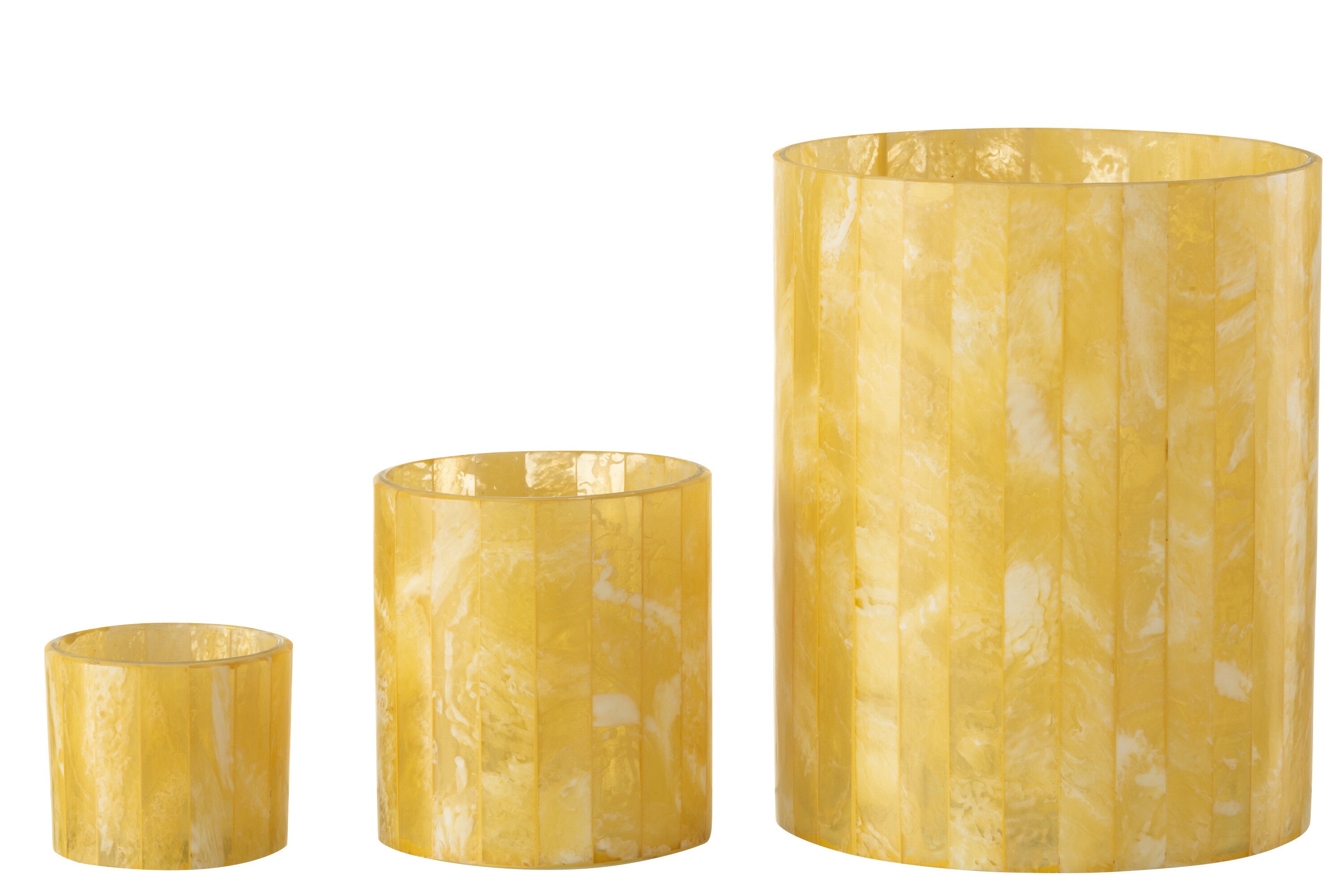 J-Line Theelichthouder Lijnen Glas/Resin Geel Large