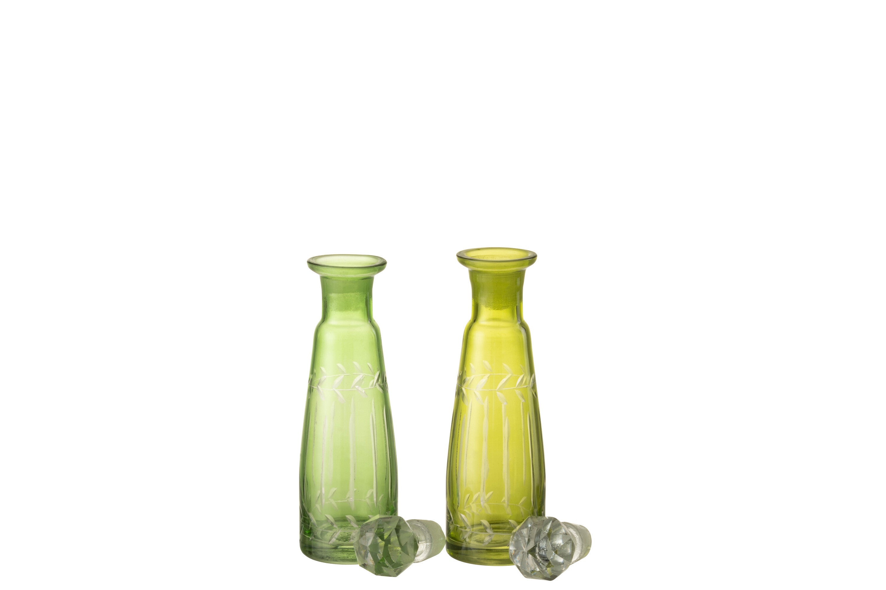 Karaf Bladeren Glas Groen Medium Assortiment Van 2