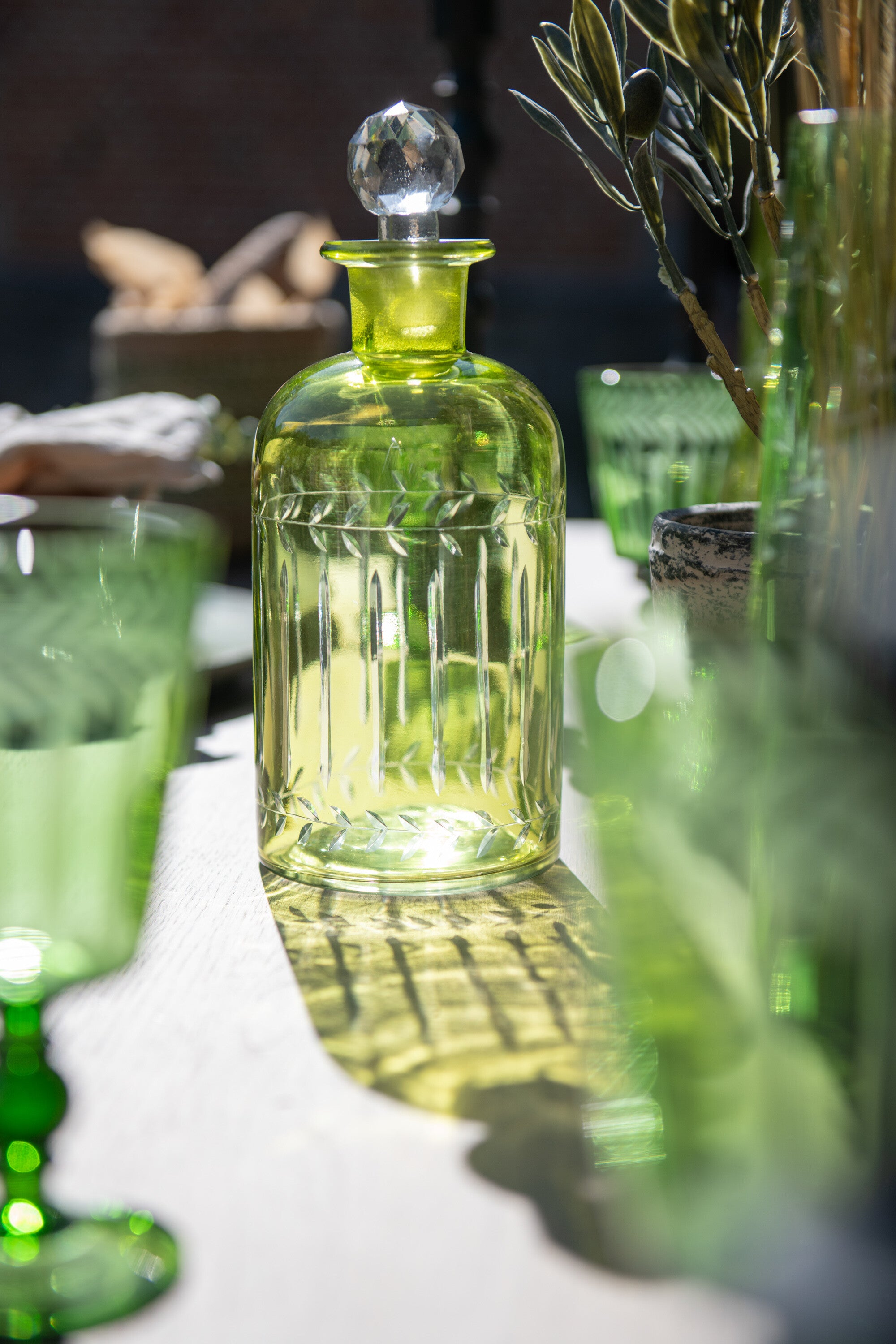 Karaf Bladeren Glas Groen Groot Assortiment Van 2