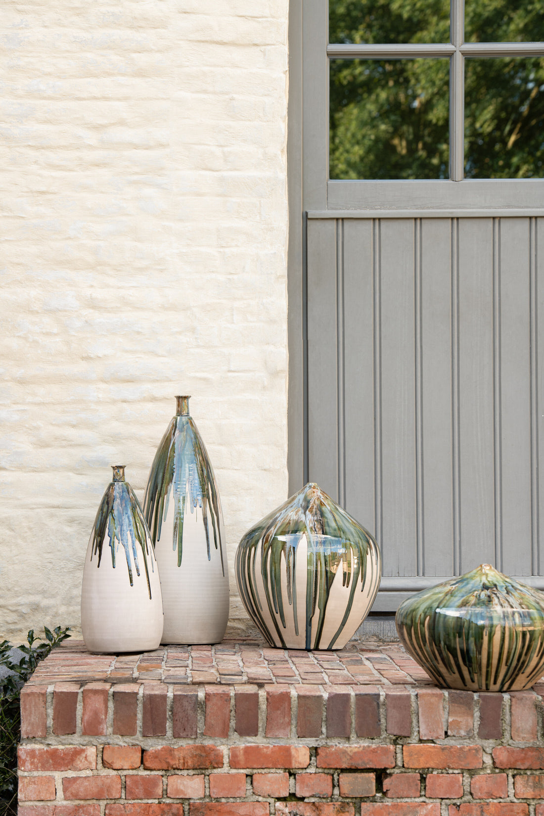 J-Line vaas Verf - keramiek - naturel/groen - small