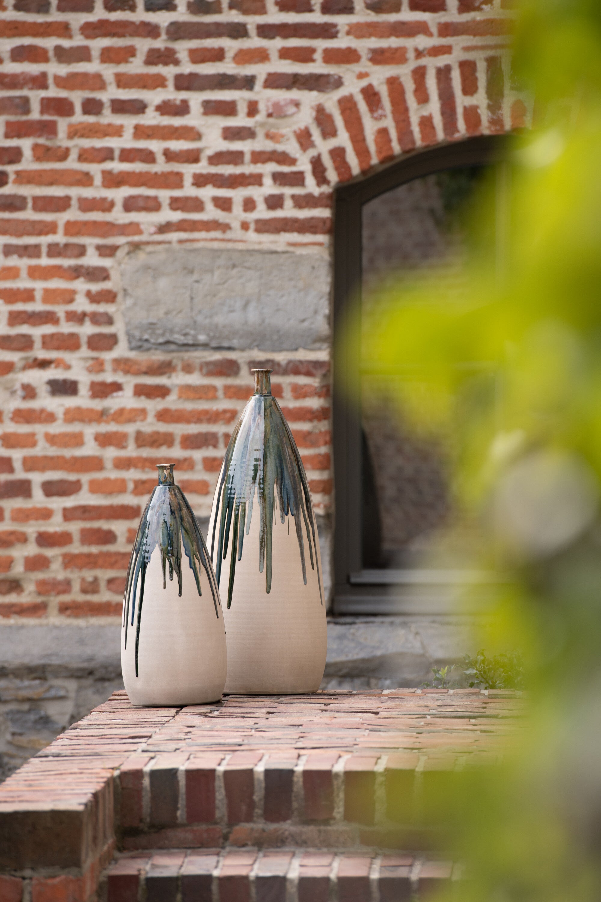J-Line vaas Verf - keramiek - naturel/groen - small