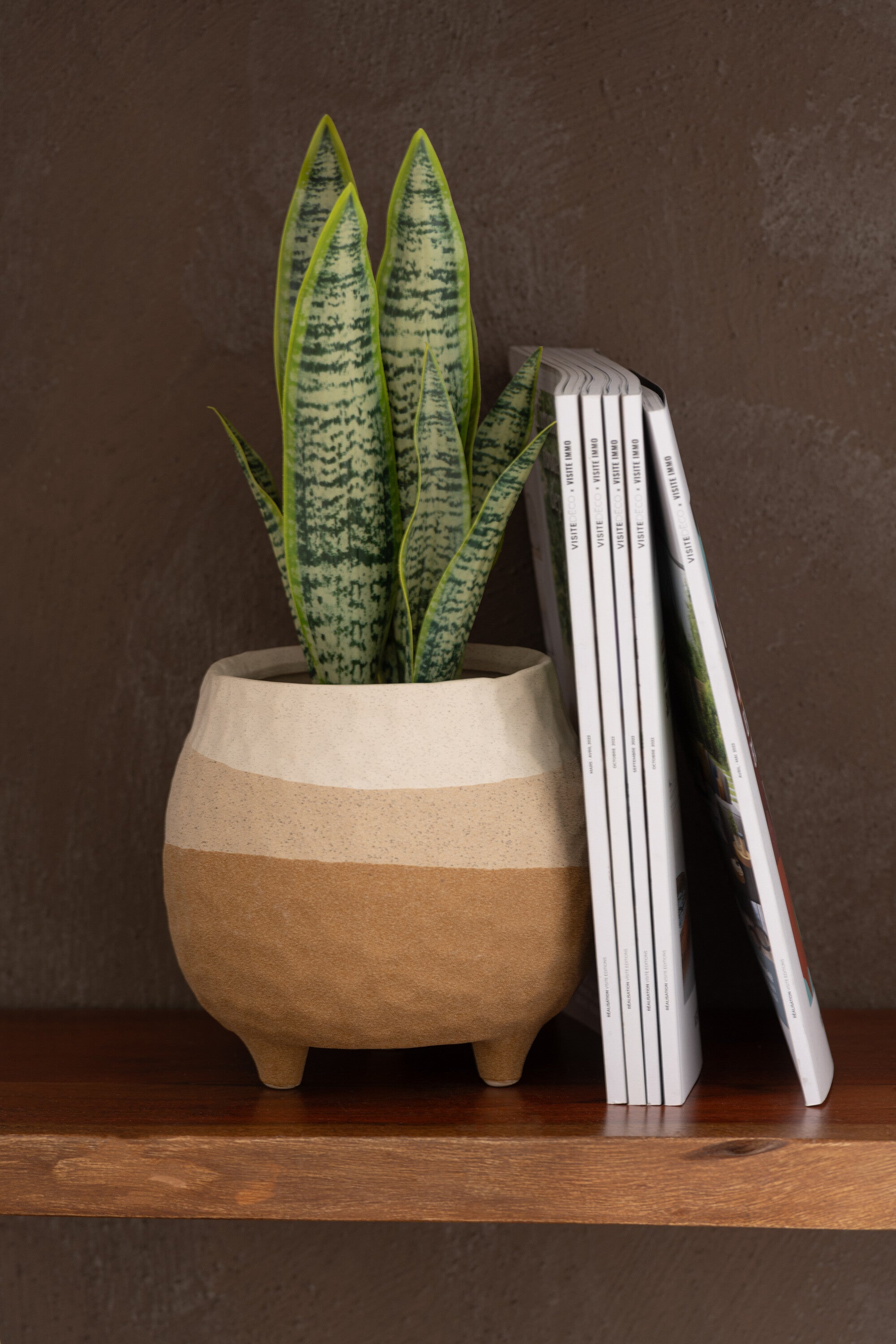 J-Line Bloempot Op Voet Keramiek Beige/Lichtbruin Large