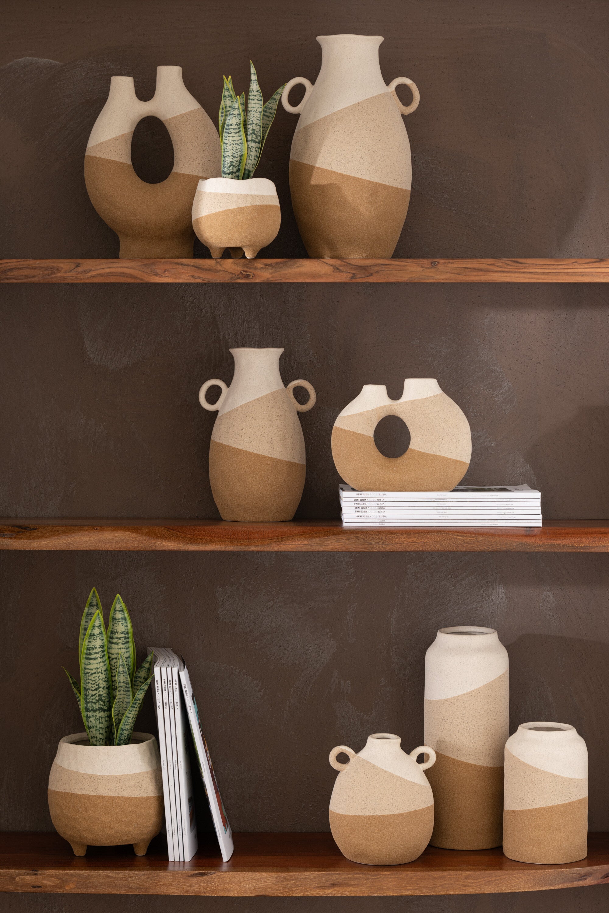 Vaas Oor Keramiek Beige/Lichtbruin Groot